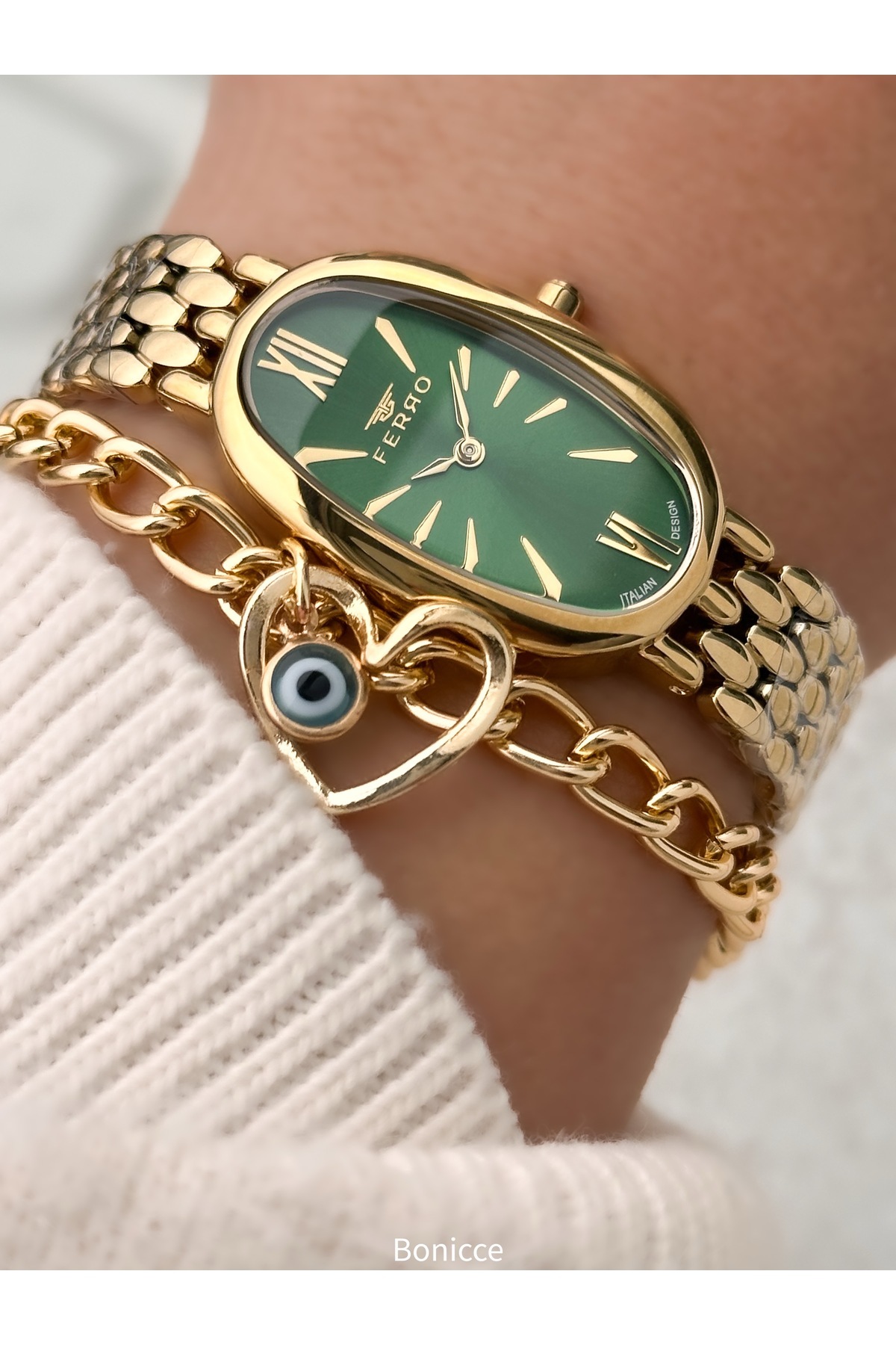 FERRO-Stylish Box, Yellow Green, Steel Cord, Oval Case, Vip Series Women's Wristwatch Bracelet Gift 2