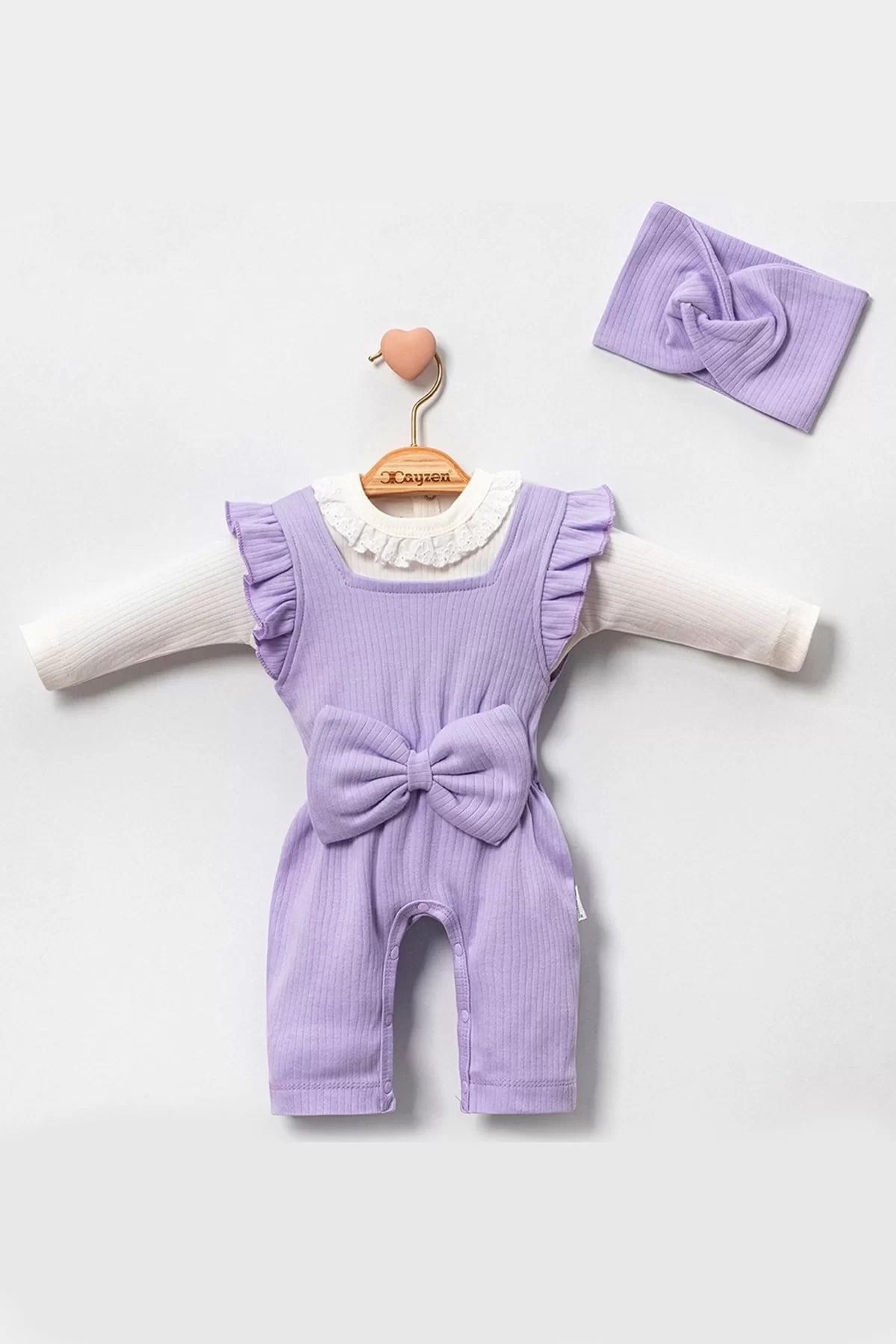 Shop58 Dantel Yaka Detaylı Fiyonklu 2'li Kız Bebek Salopet Tulum