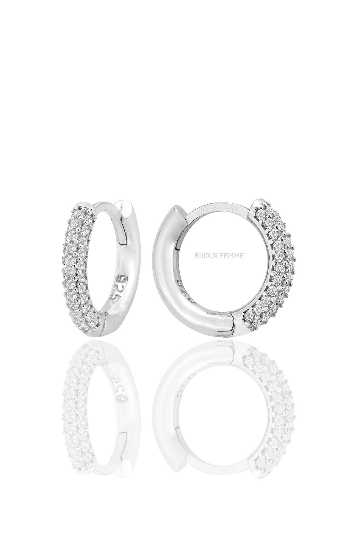 bijouxfemme Gümüş Rodyumlu Taşlı Halka Küpe 10MM