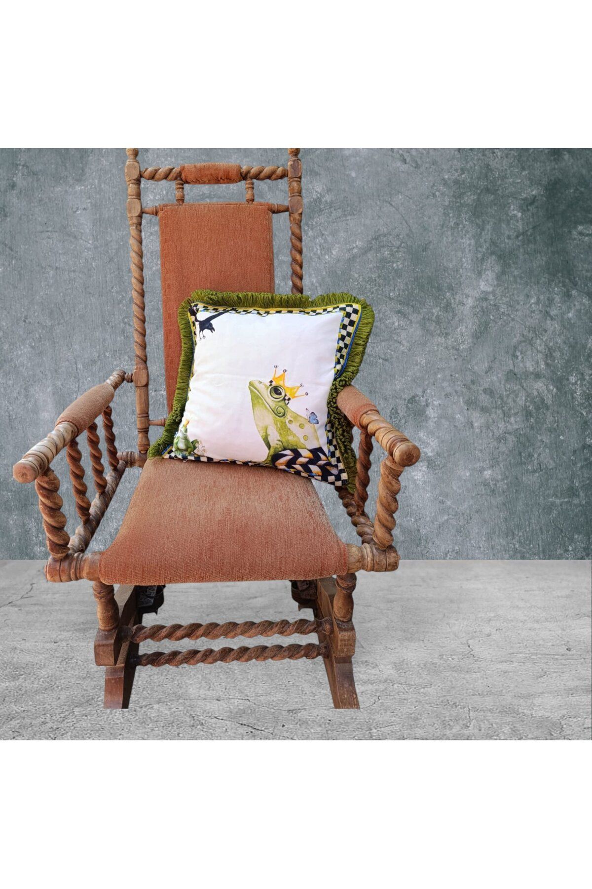 Sister Home Design Kurbağa Çift Taraflı Dekoratif Püsküllü - Saçaklı Kırlent Kılıfı 1 Adet 43x43cm