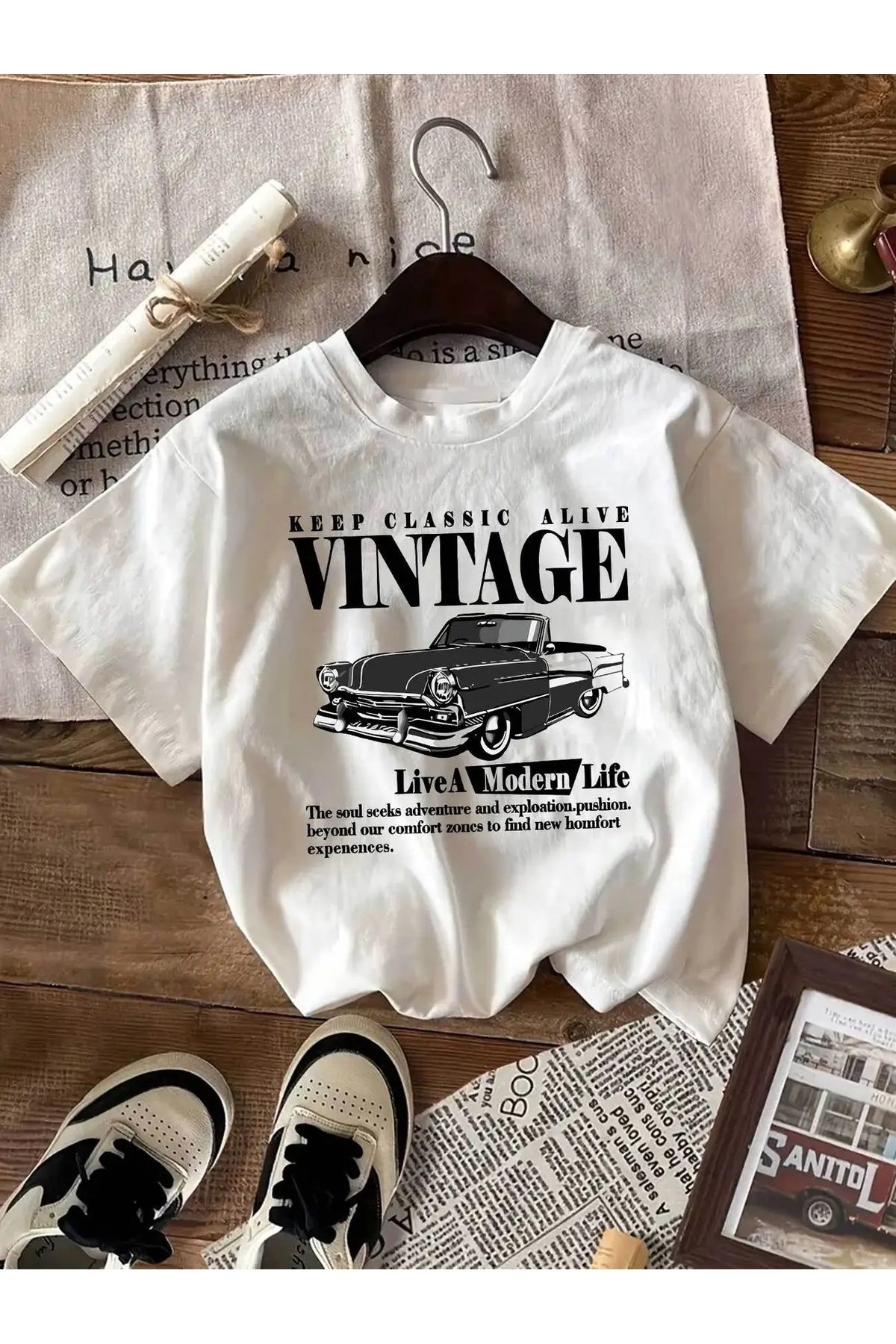 fukuza owersize beyaz Vintage Baskılı T-shirt ünisex