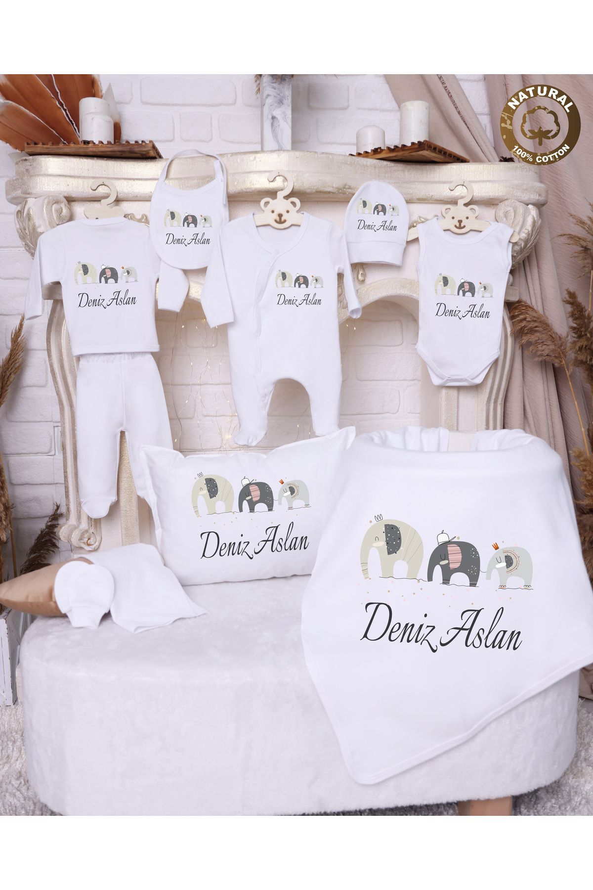 yzc home size dair... R76 İsme özel İsimli Baskılı Bebek Hediyelik 10lu Beyaz Hstne çıkışı Set %100 pmk