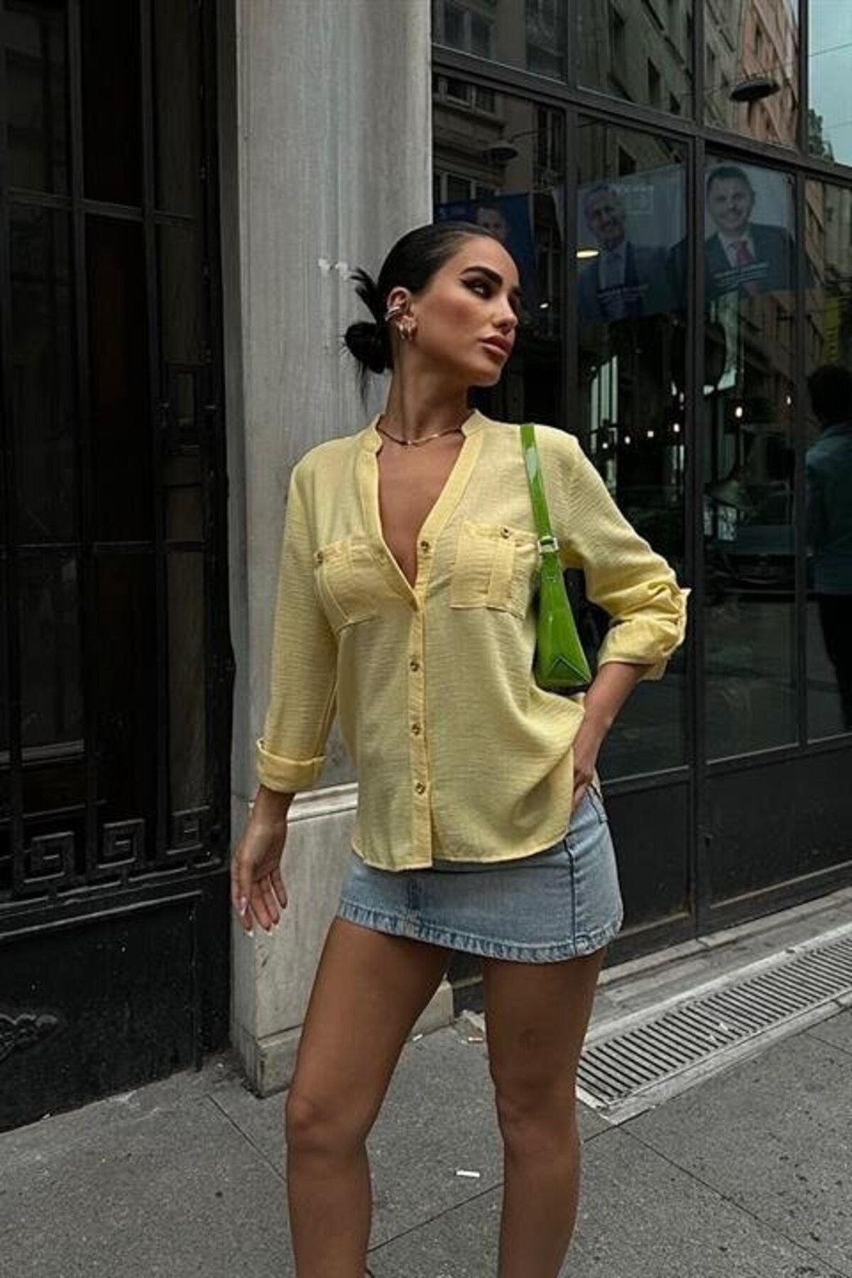 Şair Poulina Flamlı Keten Gömlek 3257-08