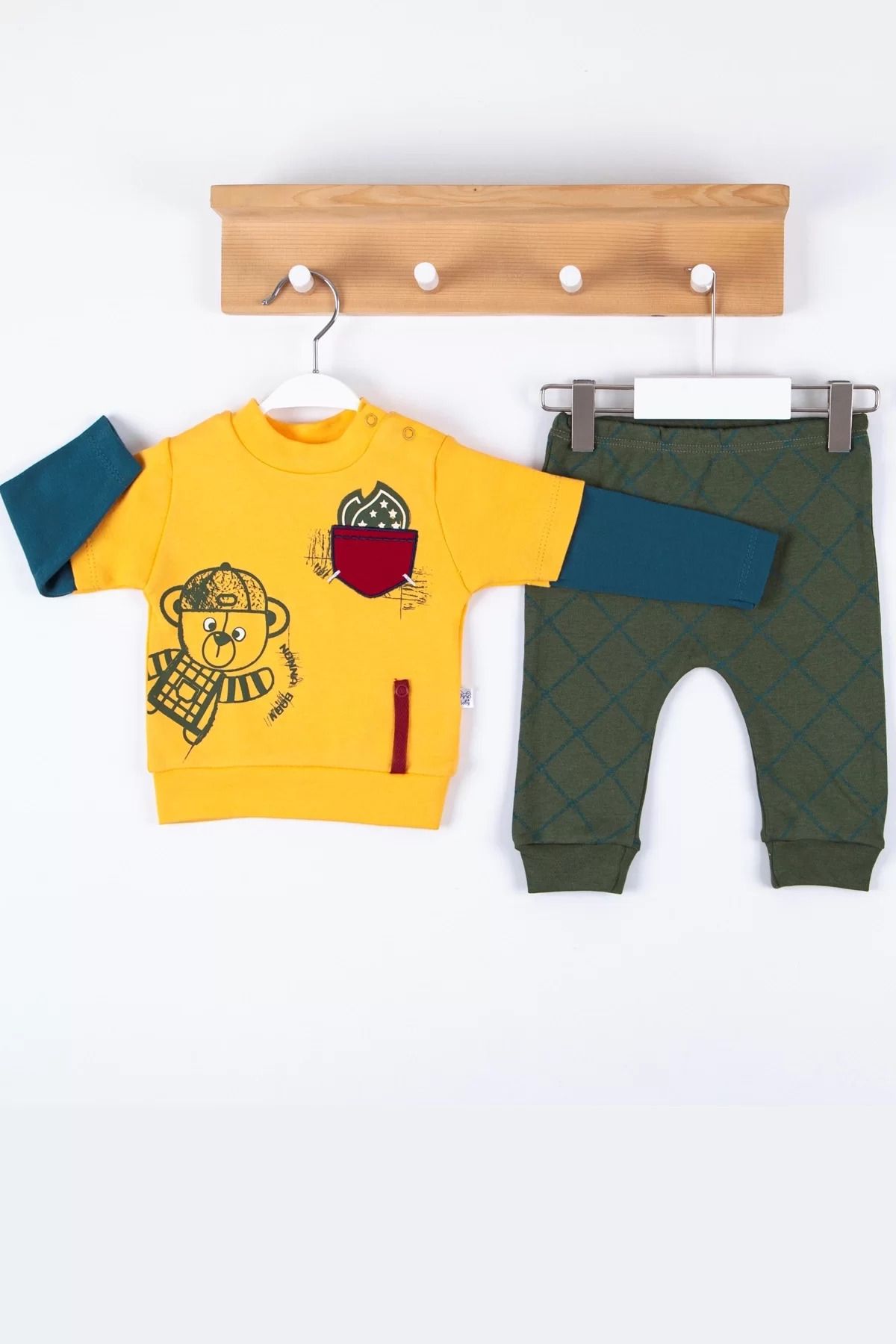 Shop58 Cep Bear Nakışlı % 100 Pamuklu 2'li Erkek Takım