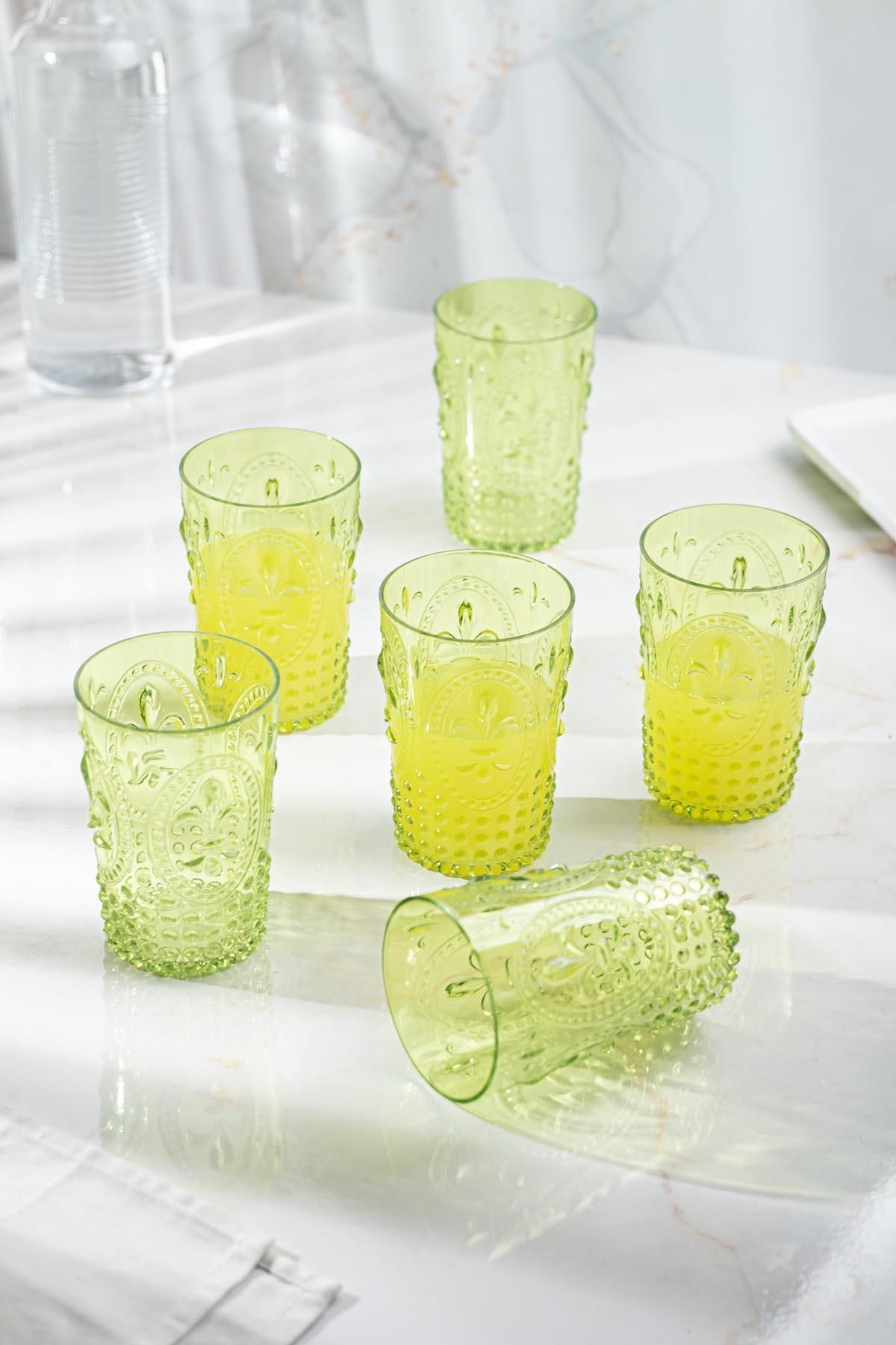 Shop58 Akrilik Yeşil 6'lı Kısa Bardak & Su Meşrubat Kahve Yanı Bardağı 400 ml ( Cam Değildir )