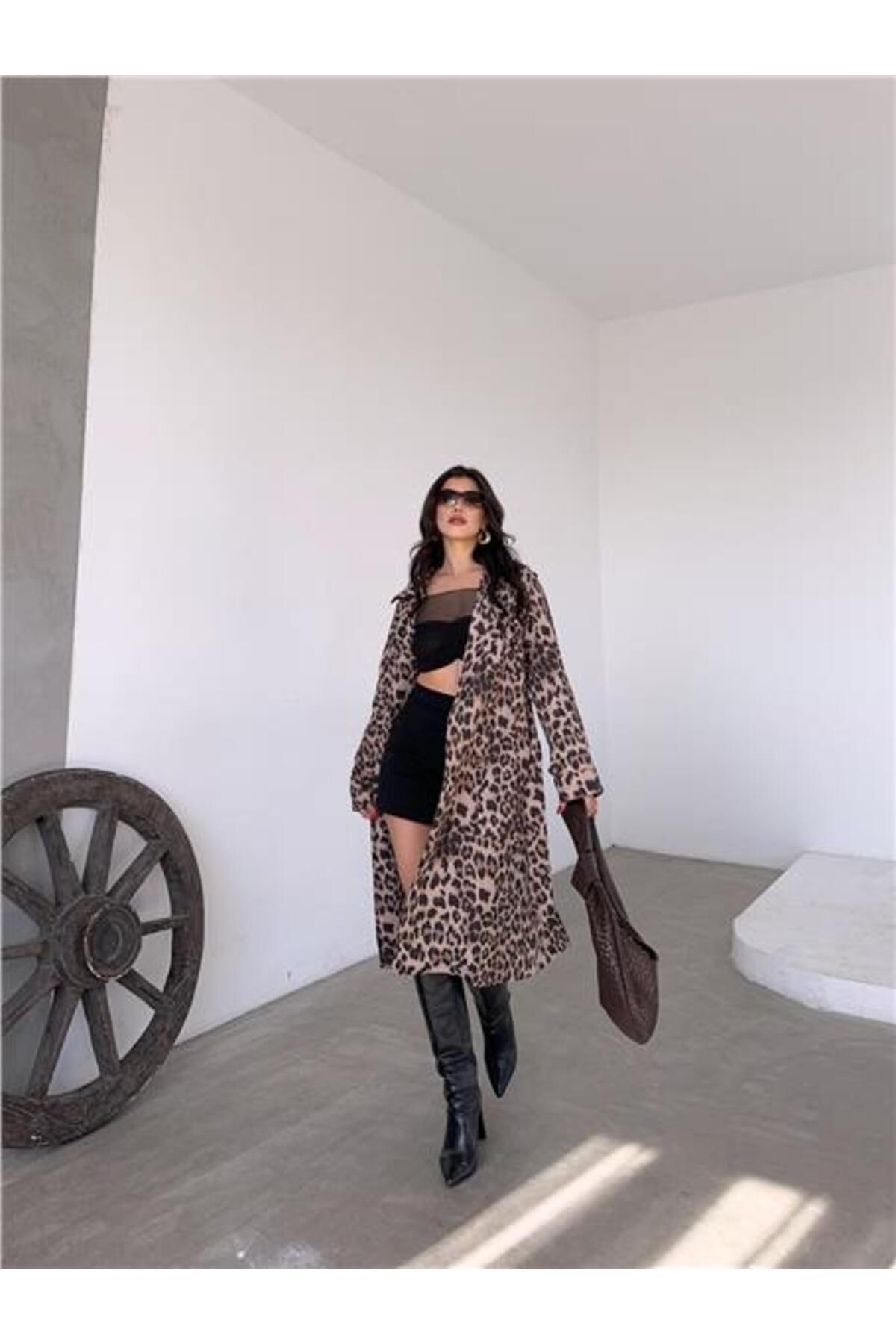 Shop58 Leopar Astarlı Trençkot - Leopar
