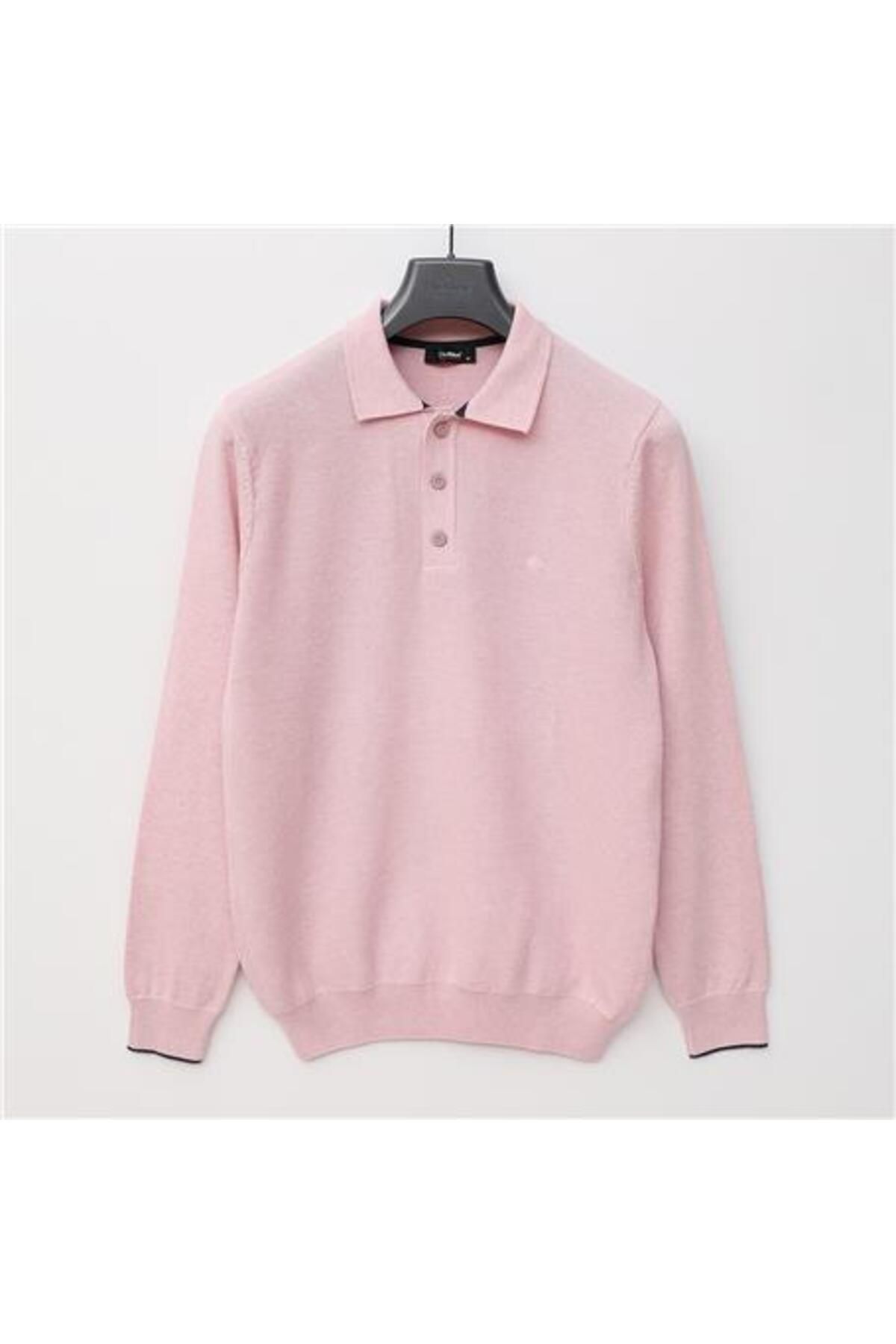 Shop58 Erkek Polo Yaka Uzun Kol Triko Kazak - 189090 - Pembe Melanj