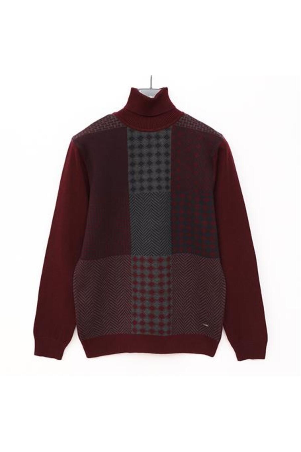 Shop58 Erkek Balıkçı Yaka Uzun Kol Triko Kazak - 189034 - Koyu Bordo