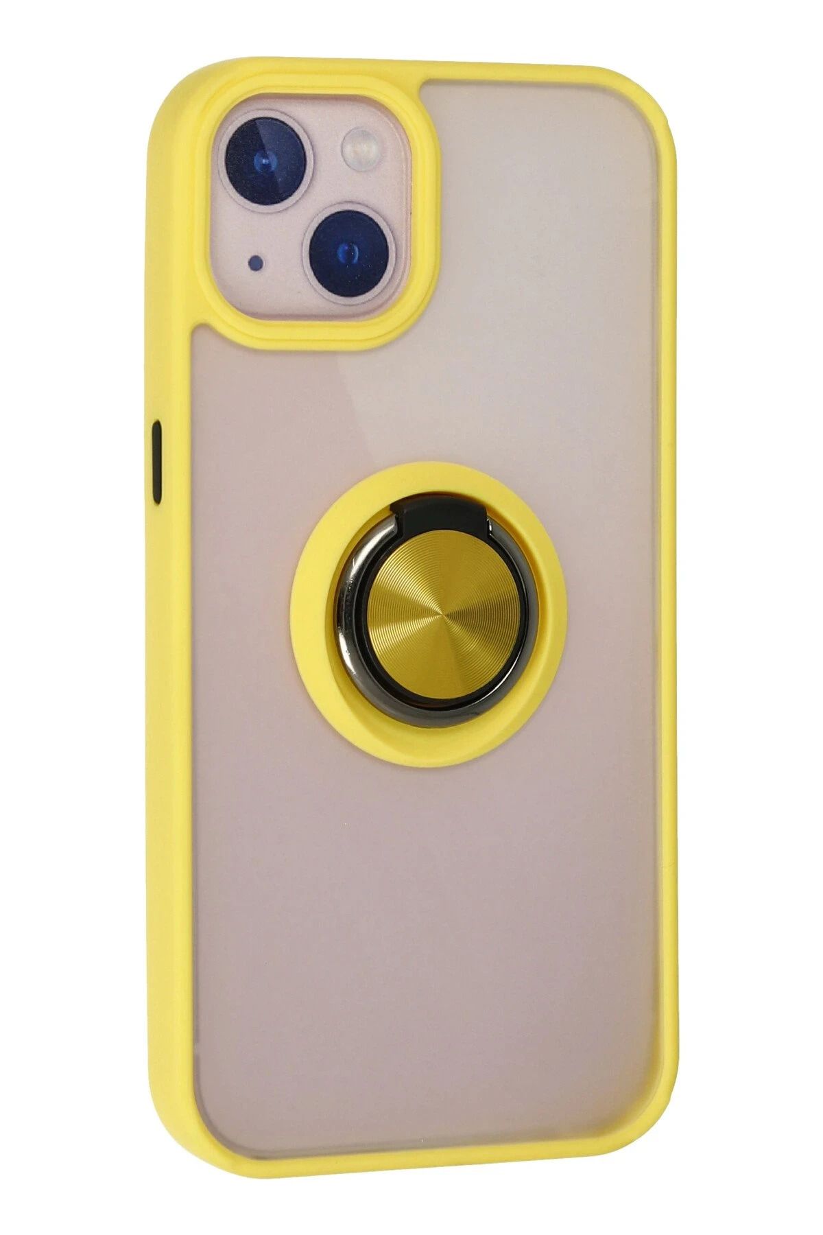 NewFace iPhone 13 Kılıf Montreal Yüzüklü Silikon Kapak - Sarı SVLRS