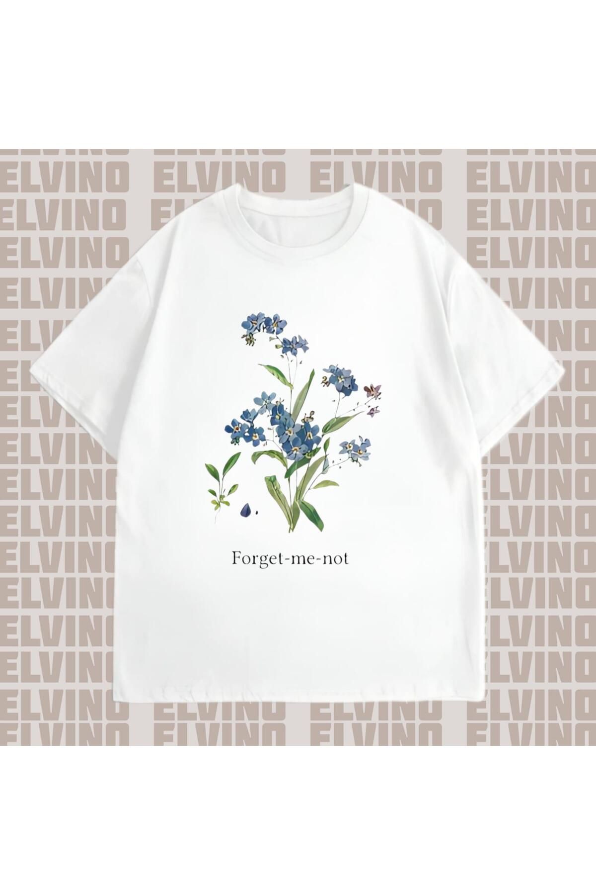 Elvino Kelebek Ve Çiçek Temalı Oversize Kadın Tshirt