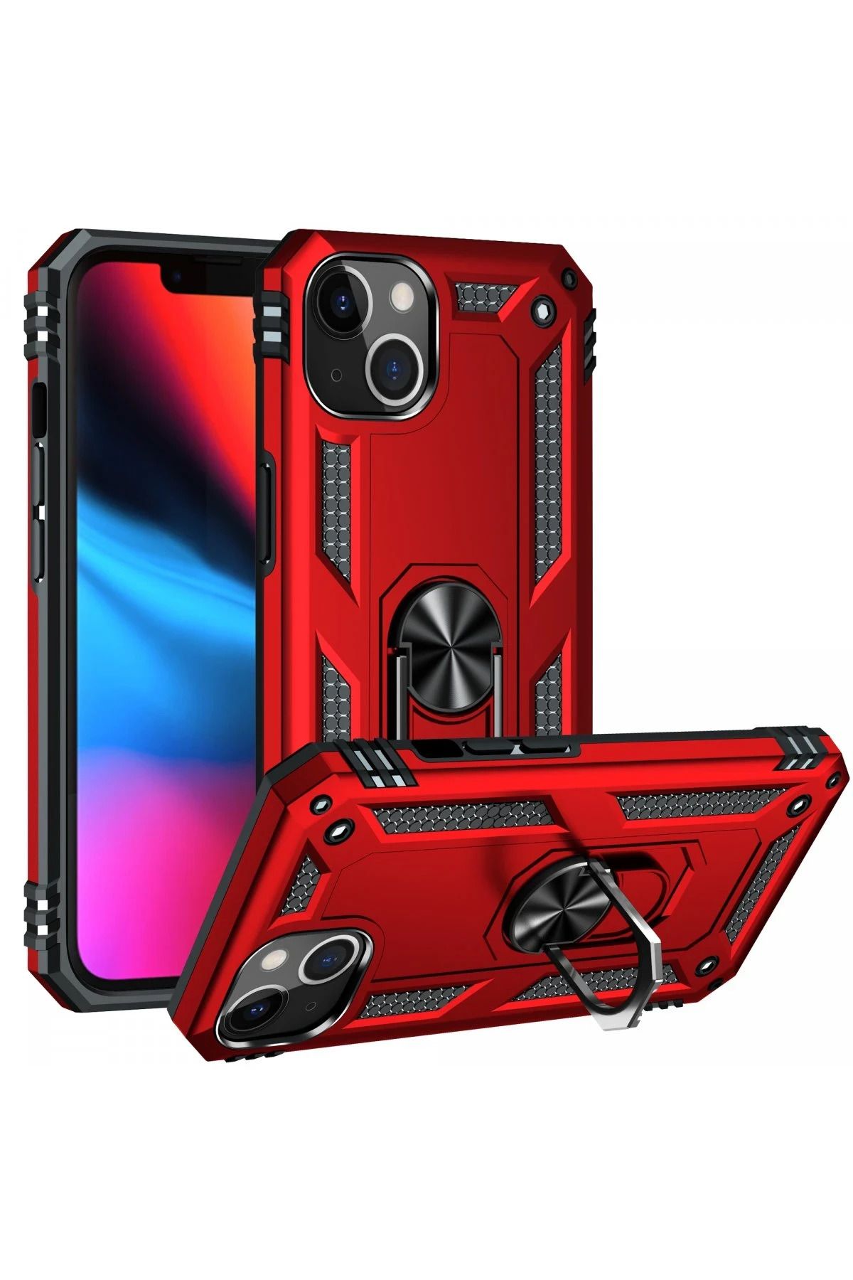 NewFace iPhone 13 Kılıf Sofya Yüzüklü Silikon Kapak - Kırmızı SVLRS