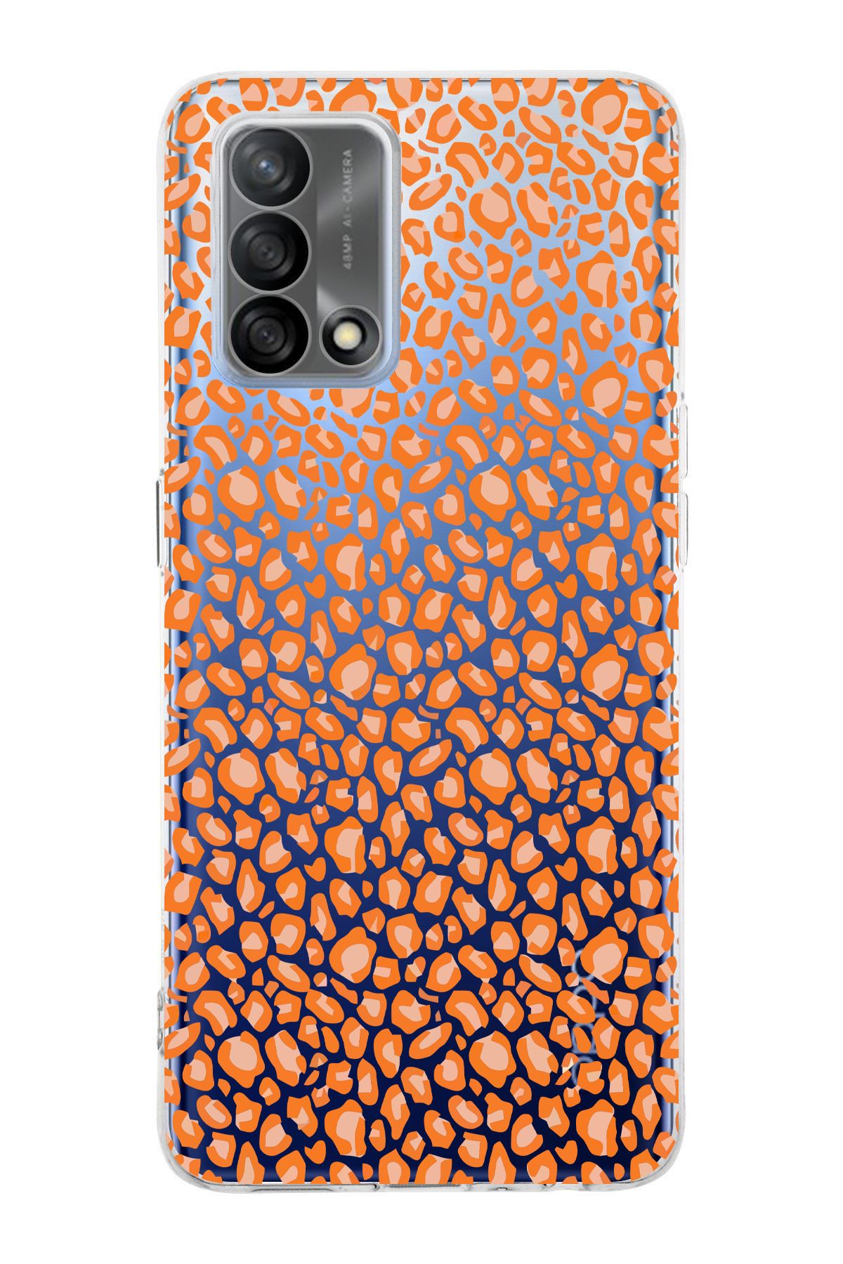 moonset Oppo A74 Uyumlu Turuncu Leopar Tasarımlı Baskılı Şeffaf Telefon Kılıfı