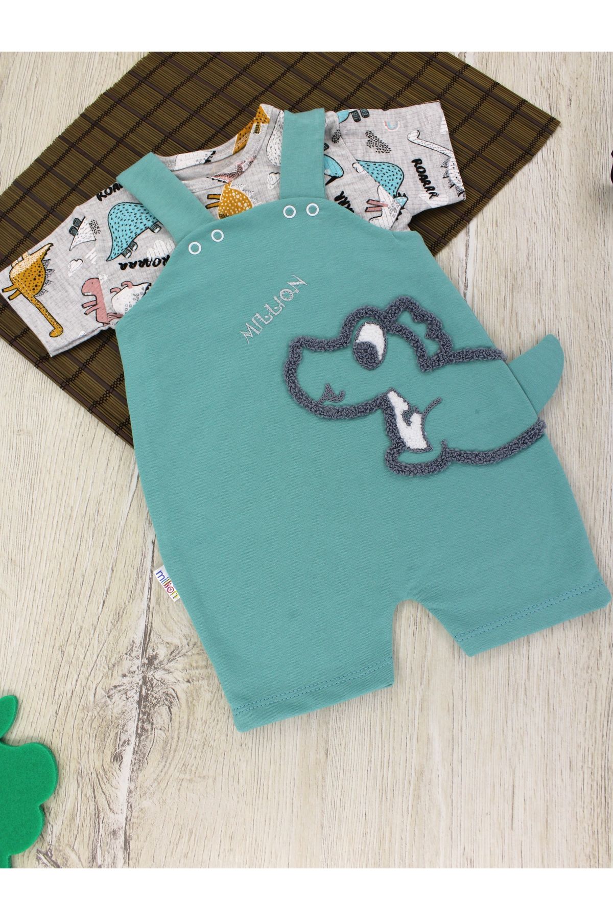 EYMİRGİYİM Dino İki Parça Tulum Erkek Bebek Çocuk 6 Ay, 9 Ay, 12 Ay