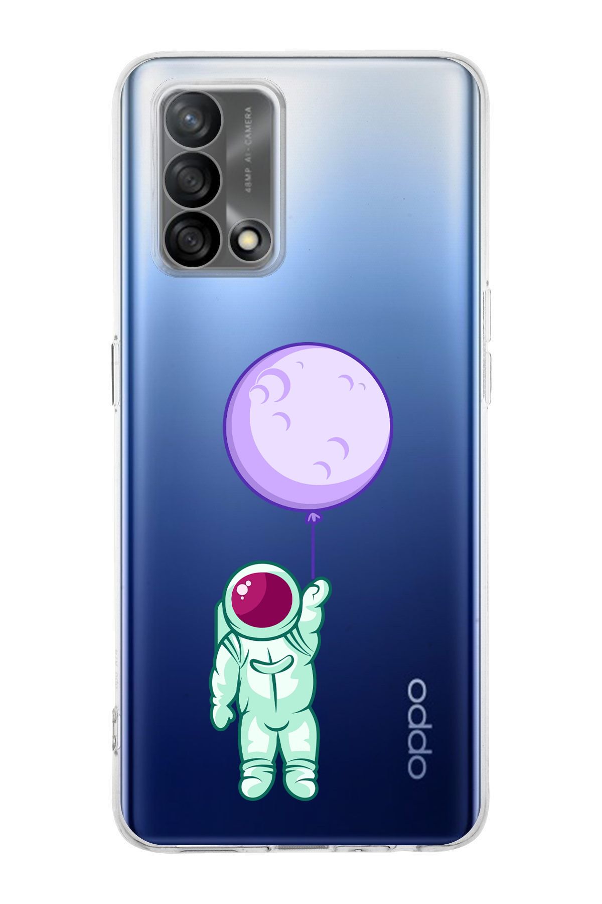 moonset Oppo A74 Uyumlu Astronot Tasarımlı Baskılı Şeffaf Telefon Kılıfı