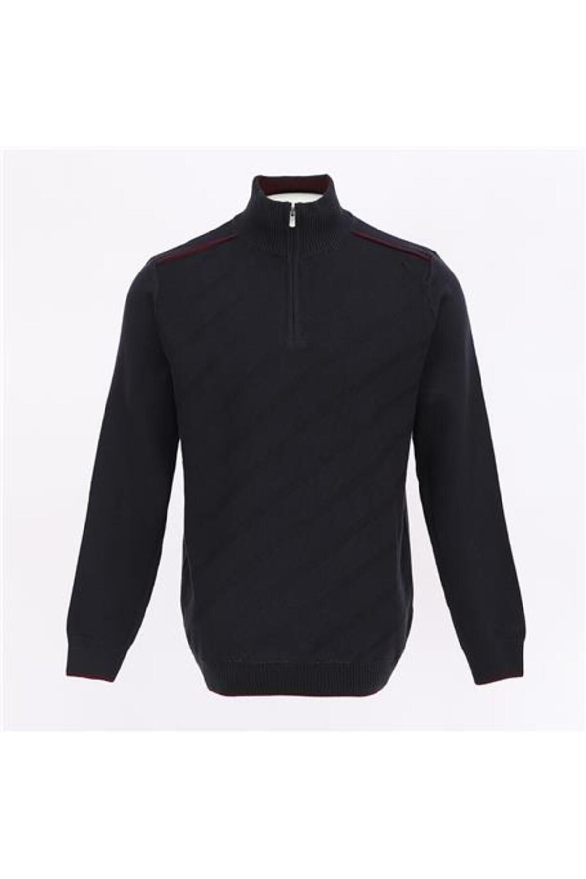 Shop58 Erkek Uzun Kol Dik Yaka Fermuarlı Triko Kazak - 180890 - Lacivert