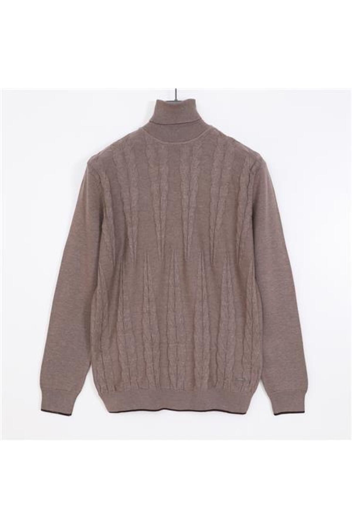 Shop58 Erkek Uzun Kol Balıkçı Yaka Triko Kazak - 189231 - Açık Kahve Melanj