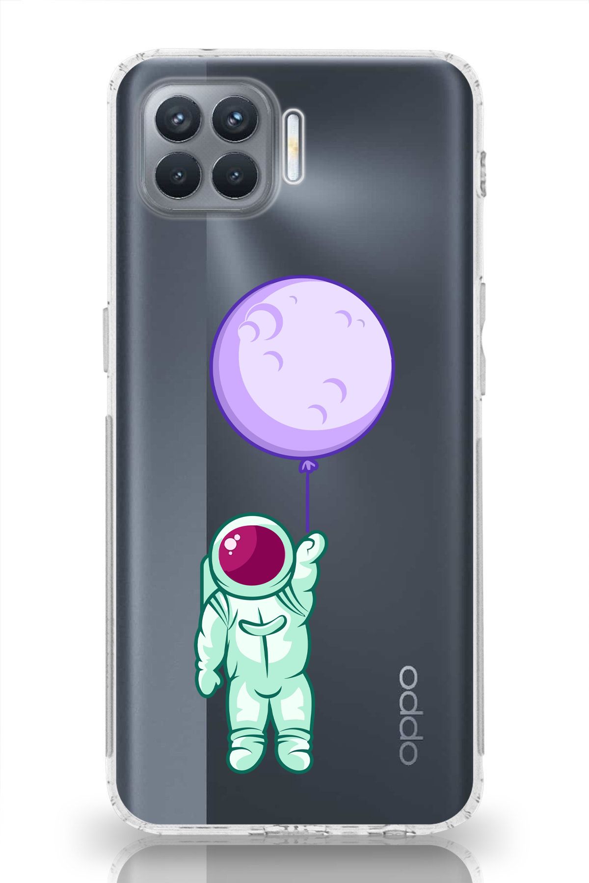 moonset Oppo Reno 4 Lite Uyumlu Astronot Tasarımlı Baskılı Şeffaf Telefon Kılıfı