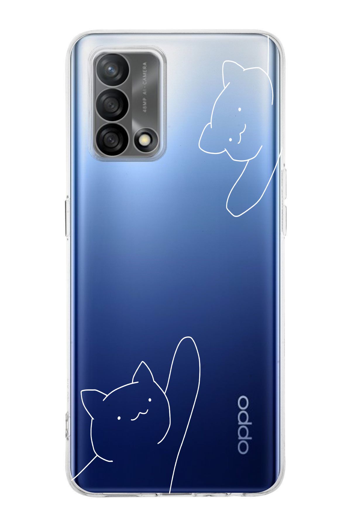 moonset Oppo A74 Uyumlu Kediler Tasarımlı Baskılı Şeffaf Telefon Kılıfı