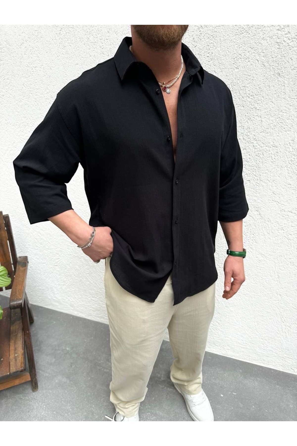 OKSHEN Erkek Fakir Kol Oversize Gömlek