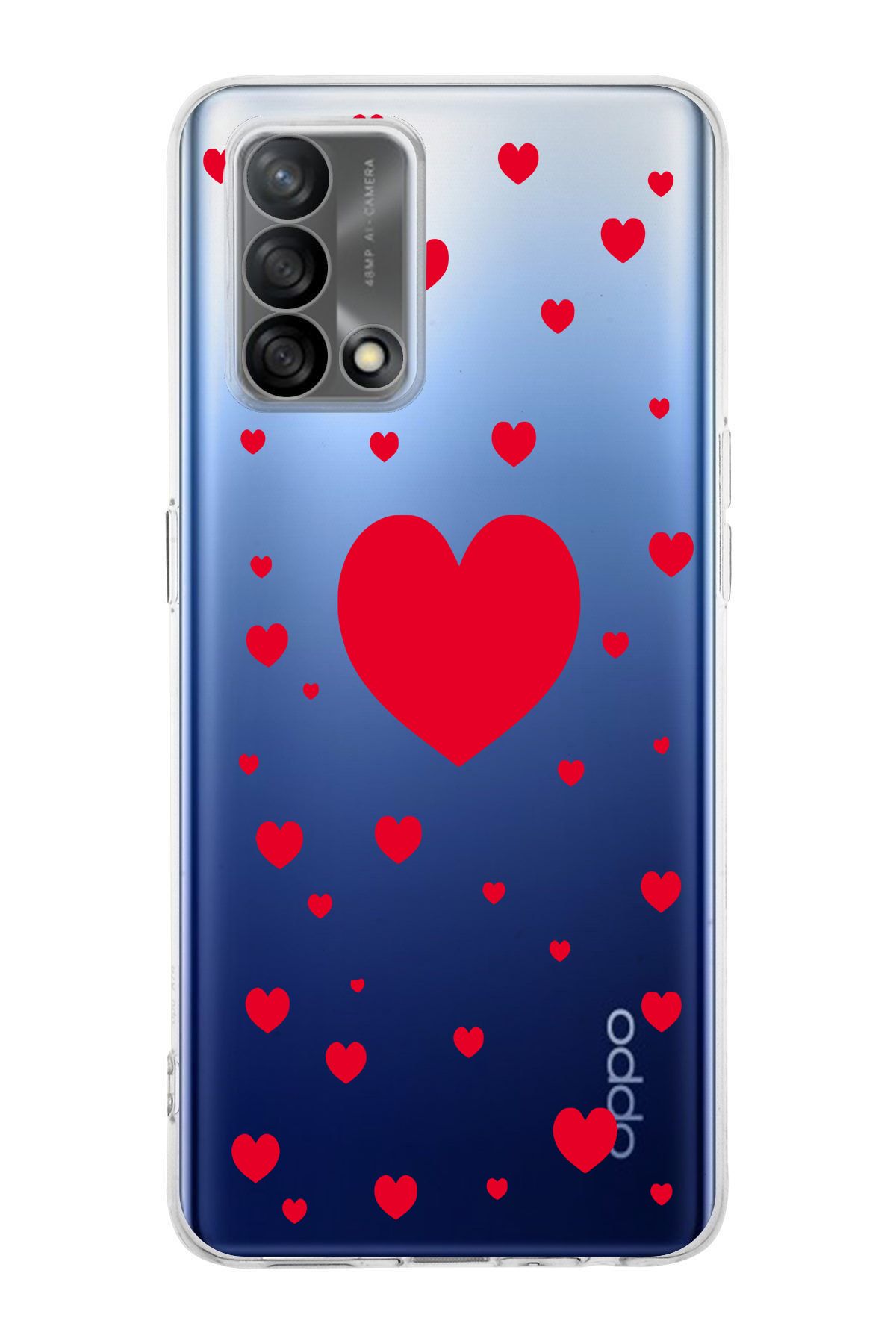 moonset Oppo A74 Uyumlu Kalpler Tasarımlı Baskılı Şeffaf Telefon Kılıfı