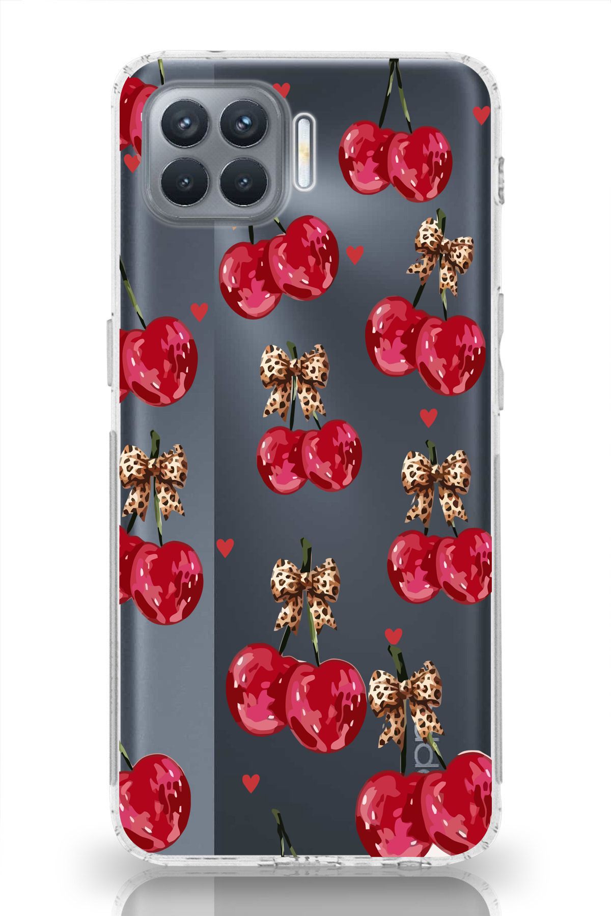 moonset Oppo Reno 4 Lite Uyumlu Kiraz Tasarımlı Baskılı Şeffaf Telefon Kılıfı
