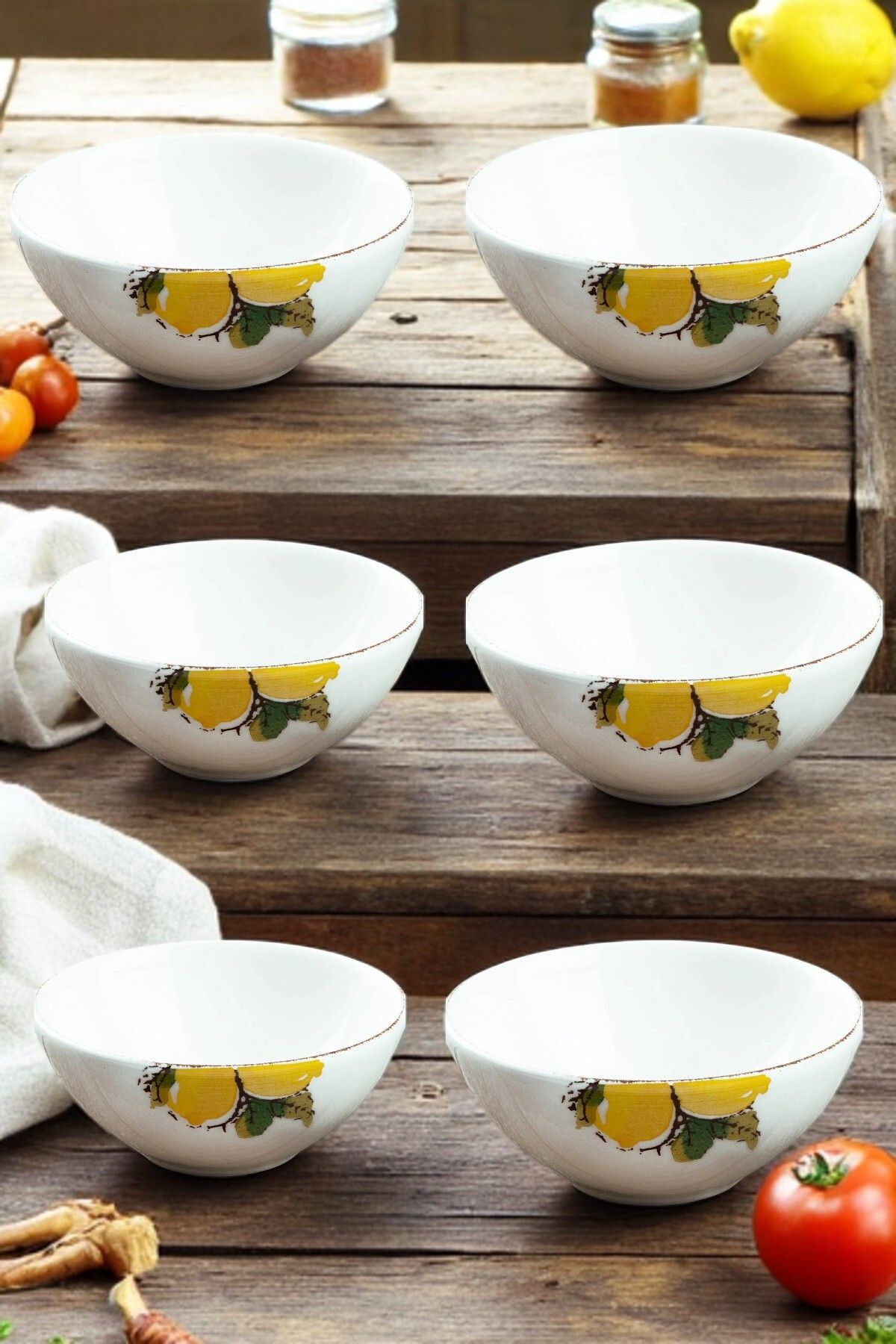 Home Limon Desenli El Yapımı Seramik Kase 6 Adet - Çerezlik Seti 6 Kişilik 15 cm