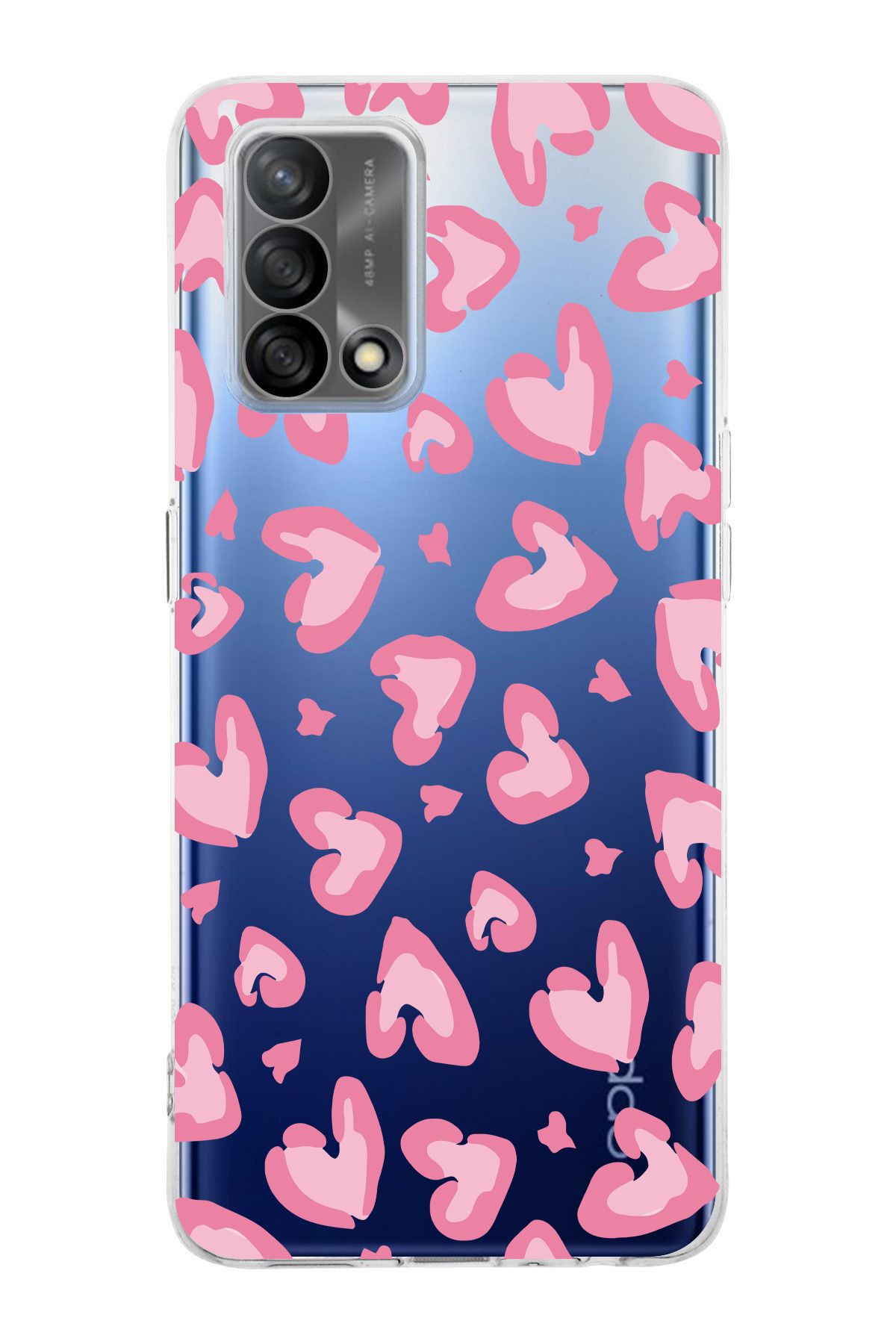 moonset Oppo A74 Uyumlu Leopar Kalpler Tasarımlı Baskılı Şeffaf Telefon Kılıfı