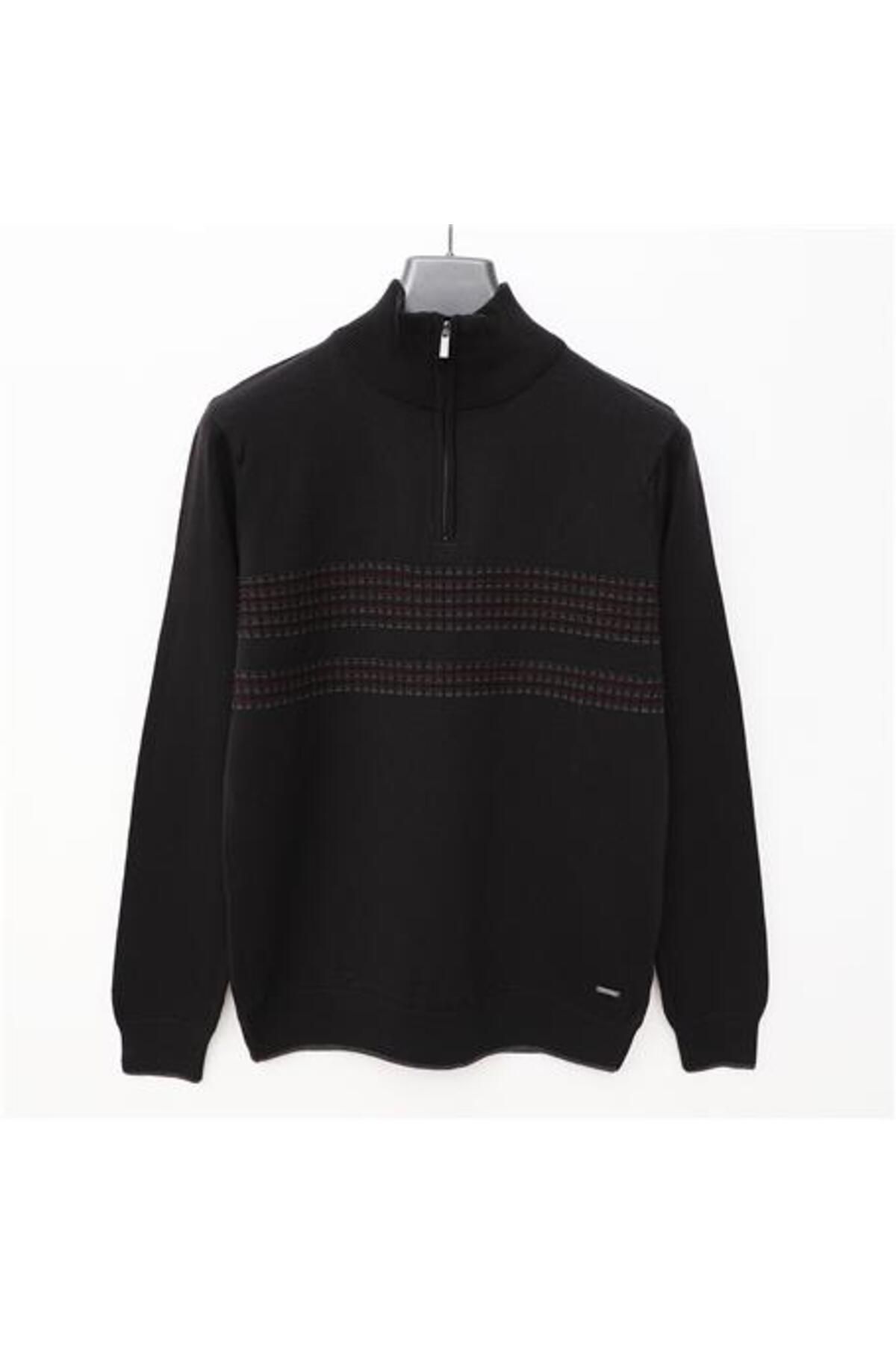 Shop58 Erkek Uzun Kol Yarı Fermuarlı Triko - 189008 - Siyah