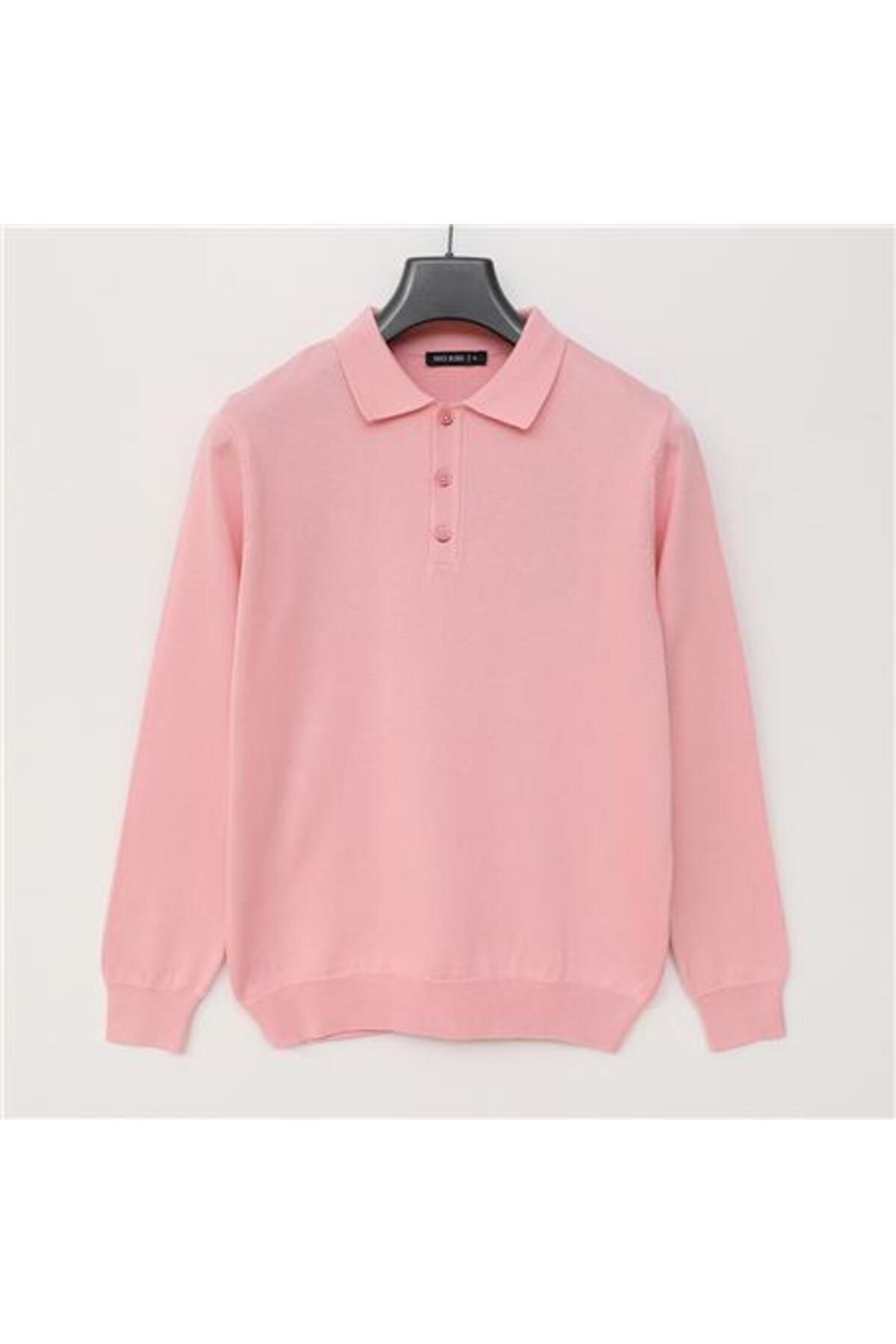 Shop58 Erkek Polo Yaka Uzun Kol Triko - 180540 - Açık Pembe