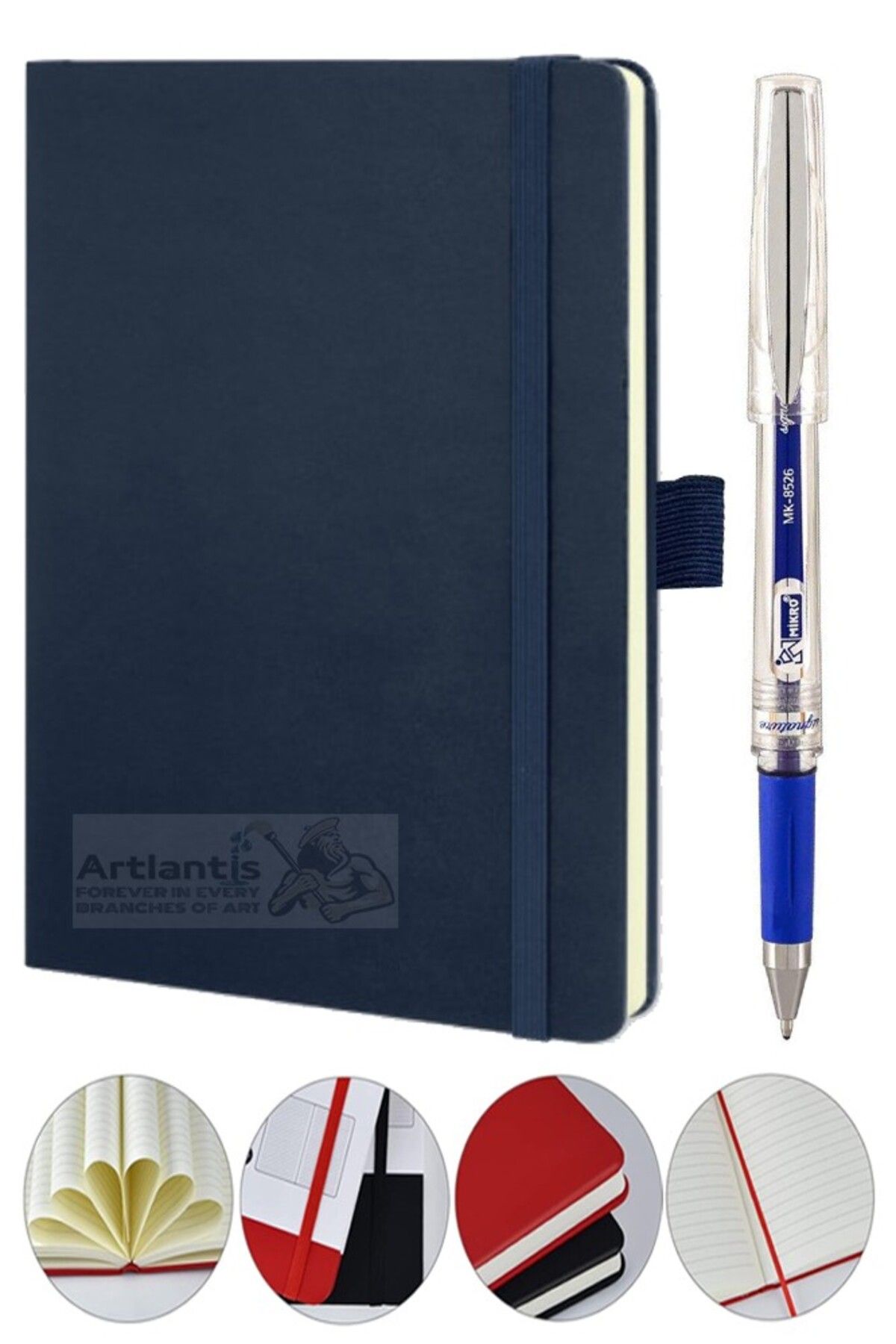 Artlantis Tarihsiz Ajanda Çizgili Sert Kapak Lastikli 13x21 cm ve Pilot Kalem Seti 1 Paket Not Defteri Çizgil