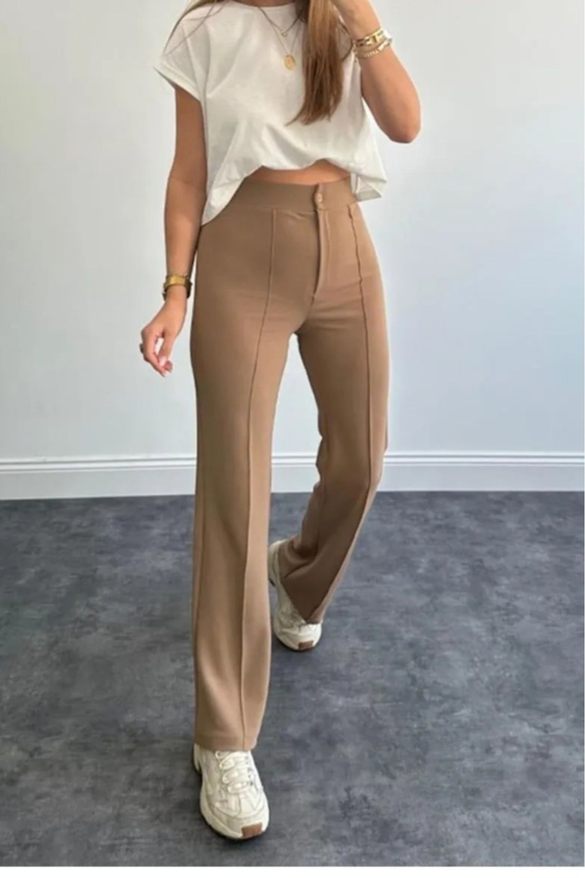 Butik Krep kumaş likralı önü çimalı pantolon
