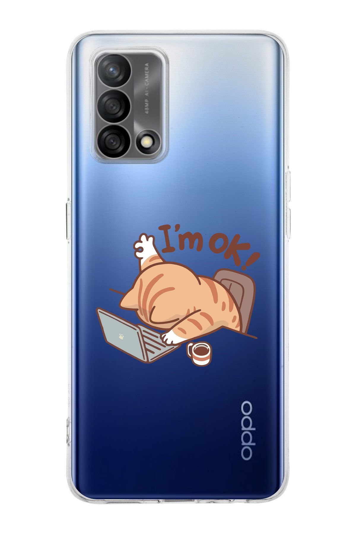 moonset Oppo A74 Uyumlu Sevimli Kedi Tasarımlı Baskılı Şeffaf Telefon Kılıfı