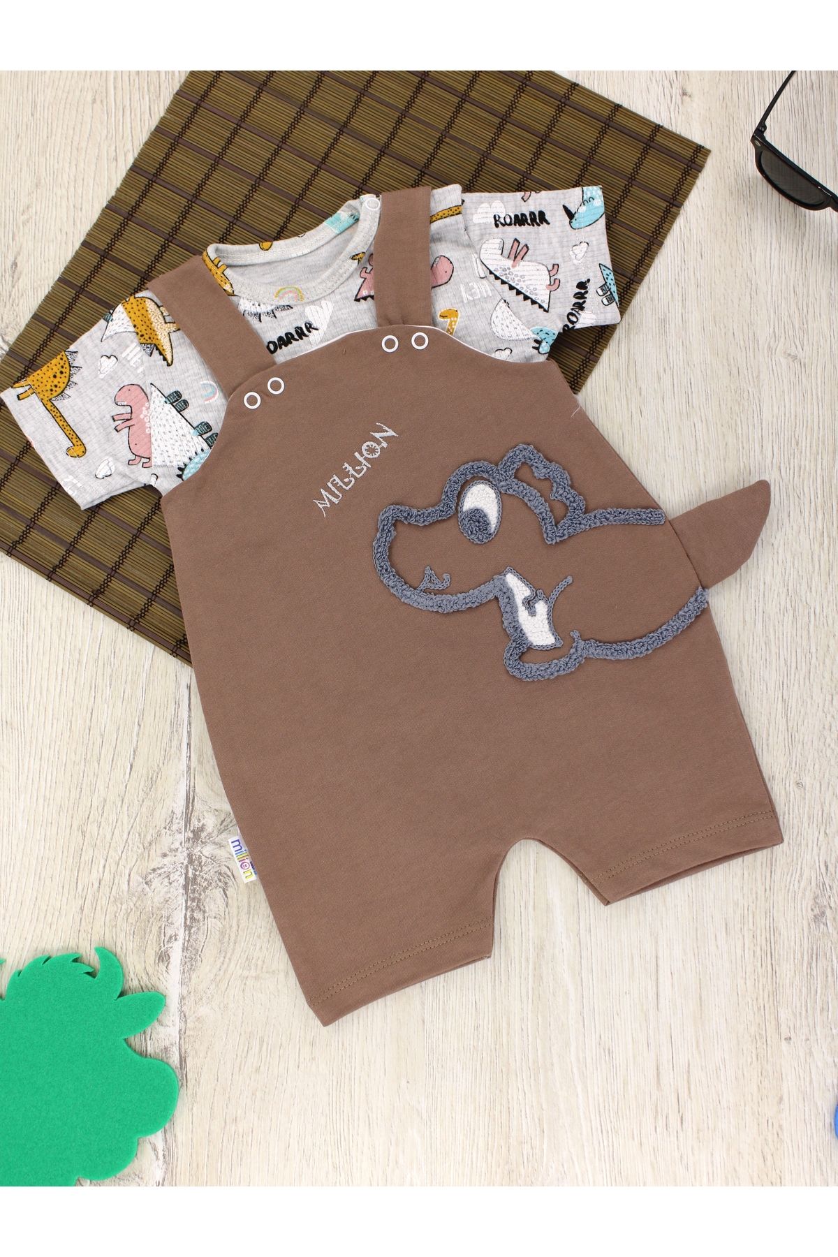 EYMİRGİYİM Dino İki Parça Tulum Erkek Bebek Çocuk 6 Ay, 9 Ay, 12 Ay