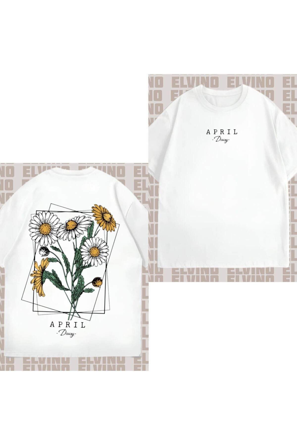 Elvino Kelebek Ve Çiçek Temalı Oversize Kadın Tshirt
