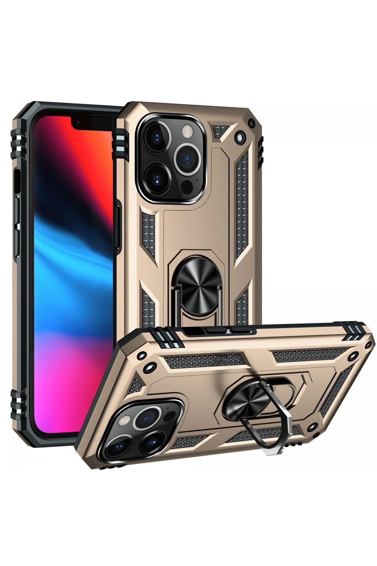 NewFace iPhone 13 Pro Kılıf Sofya Yüzüklü Silikon Kapak - Gold SVLRS