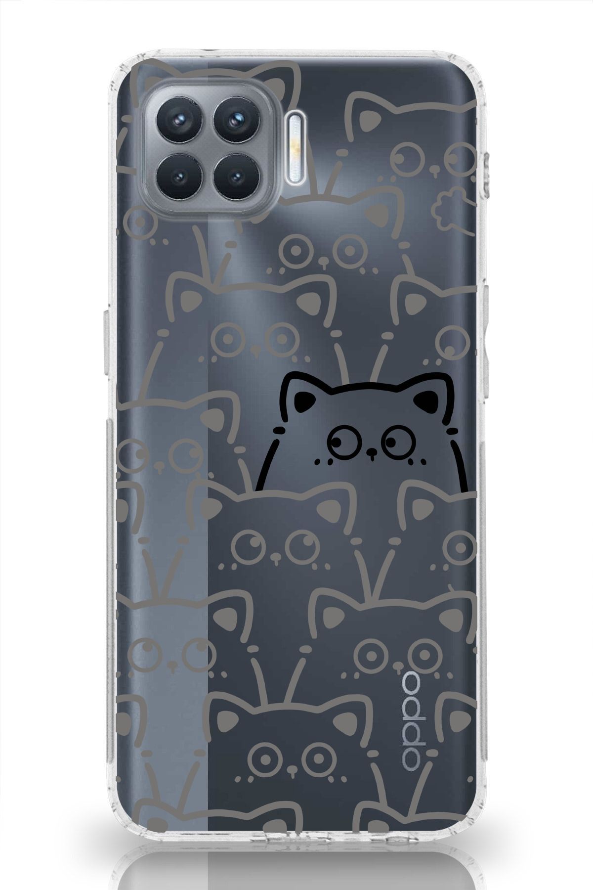 moonset Oppo Reno 4 Lite Uyumlu Sevimli Kediler Tasarımlı Baskılı Şeffaf Telefon Kılıfı