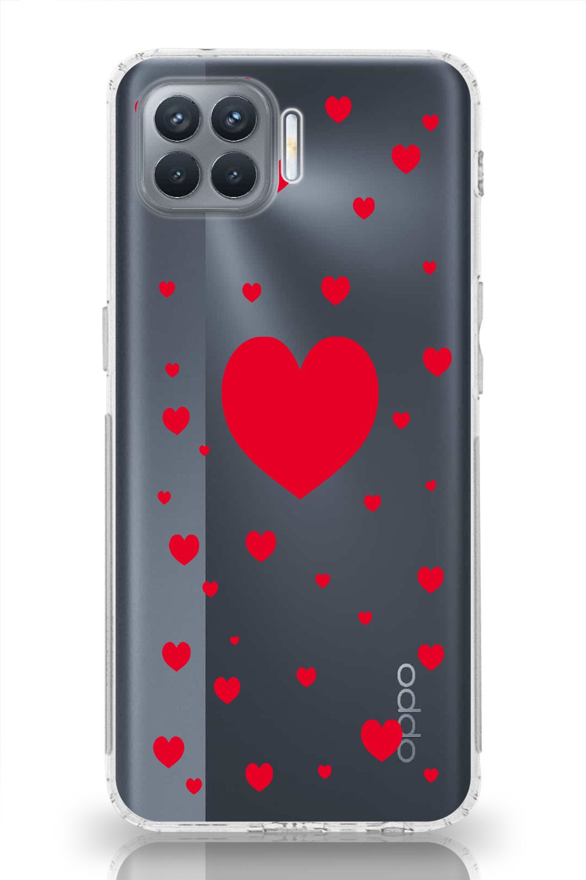 moonset Oppo Reno 4 Lite Uyumlu Kalpler Tasarımlı Baskılı Şeffaf Telefon Kılıfı