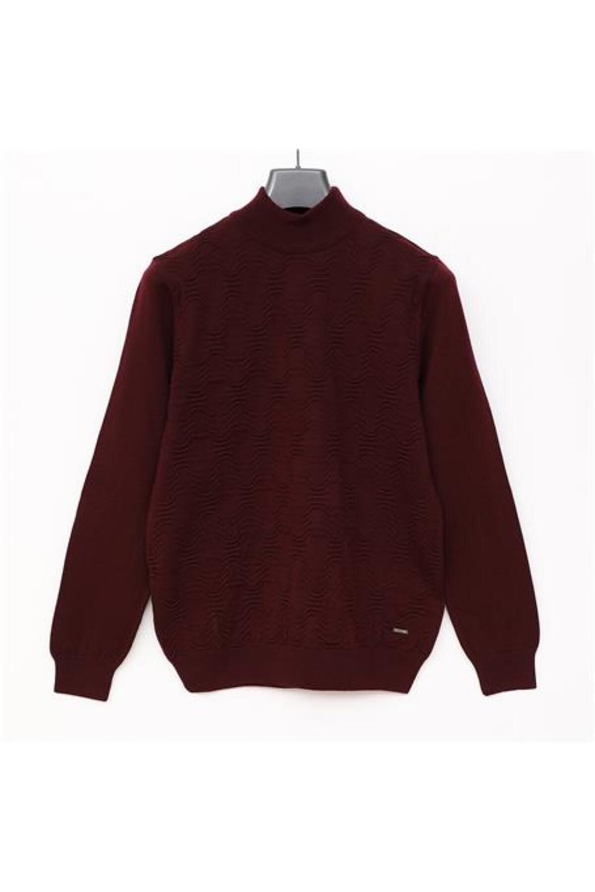 Shop58 Erkek Balıkçı Yaka Uzun Kol Triko Kazak - 189280 - Koyu Bordo