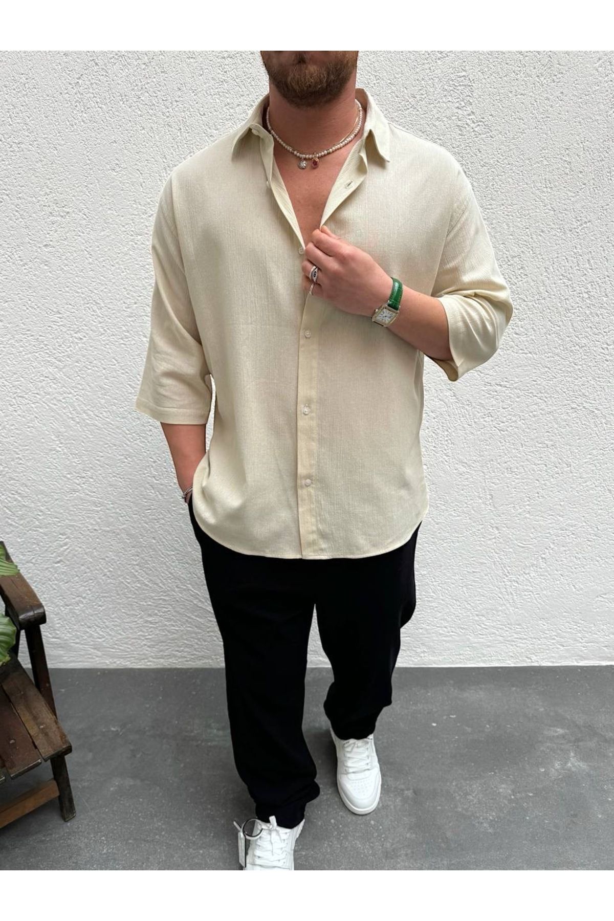 OKSHEN Erkek Fakir Kol Oversize Gömlek