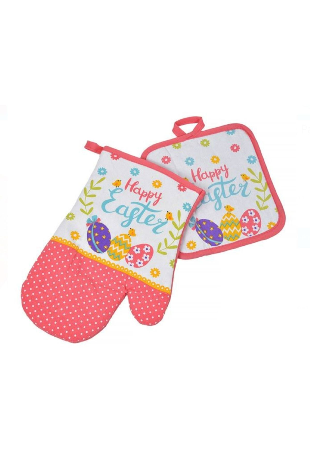 Home 2'li Fırın Eldiveni Seti – Happy Easter Paskalya Desenli, Isıya Dayanıklı, Hediyelik Premium Kalite