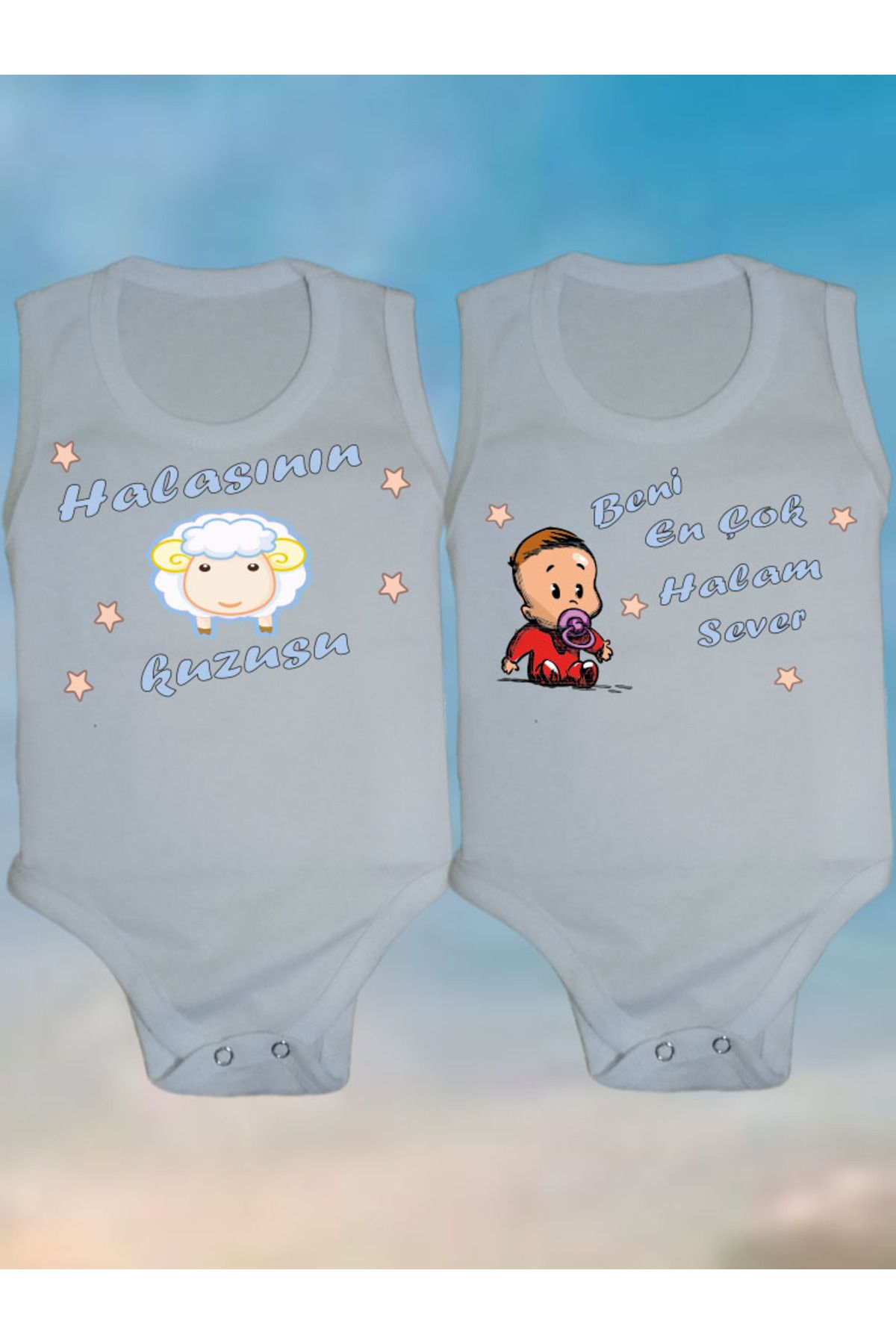 NSR tasarım 2'li Hala Seri 1 Baskılı Erkek Bebek Body Zıbın