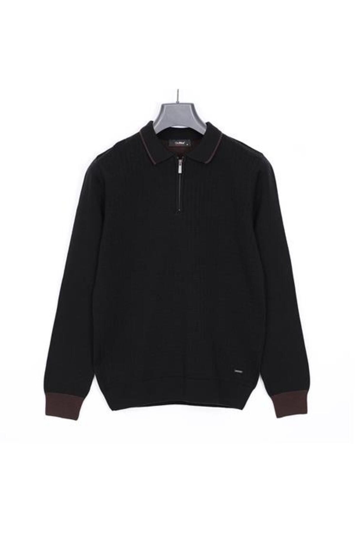 Shop58 Erkek Fermuarlı Polo Yaka Uzun Kol Triko - 180972 - Siyah