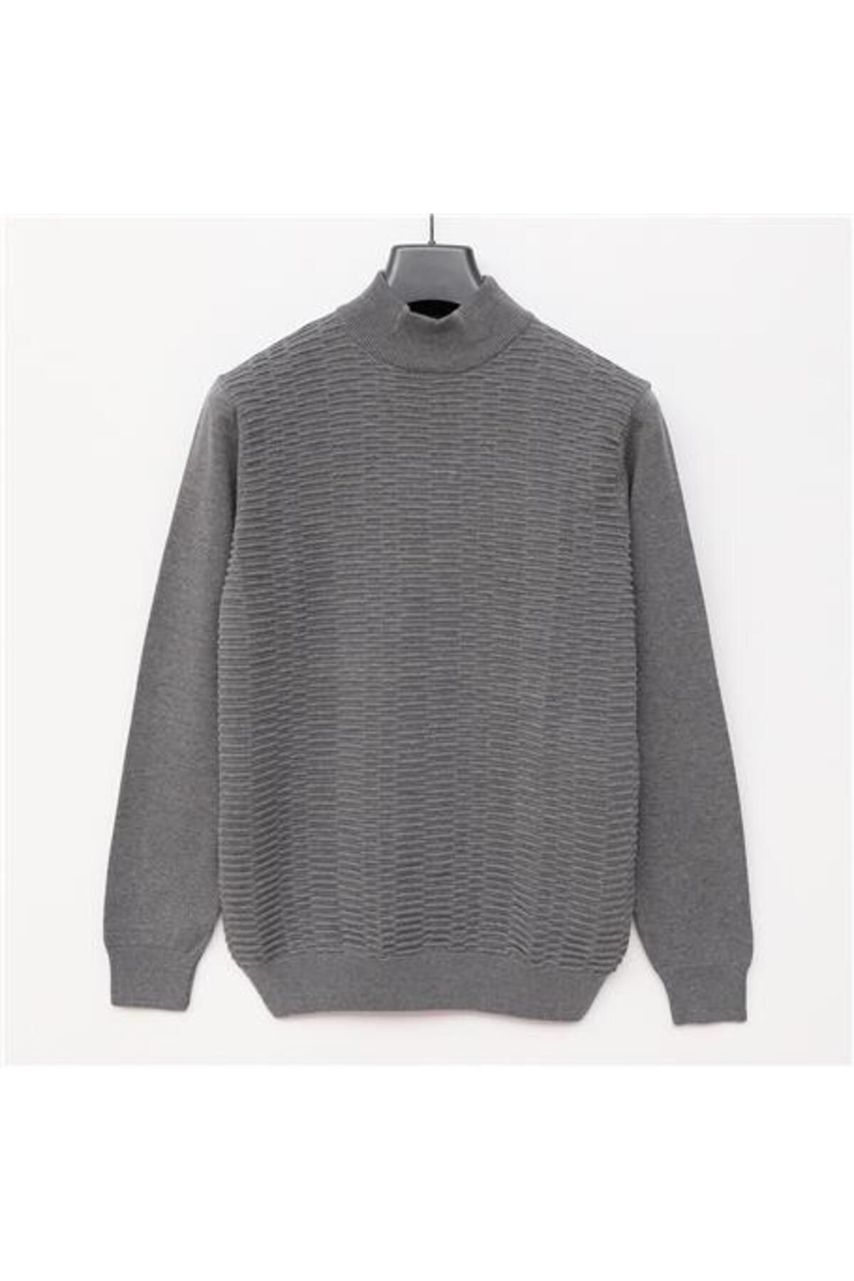 Shop58 Erkek Uzun Kol Balıkçı Yaka Triko Kazak - 189281 - Gri Melanj