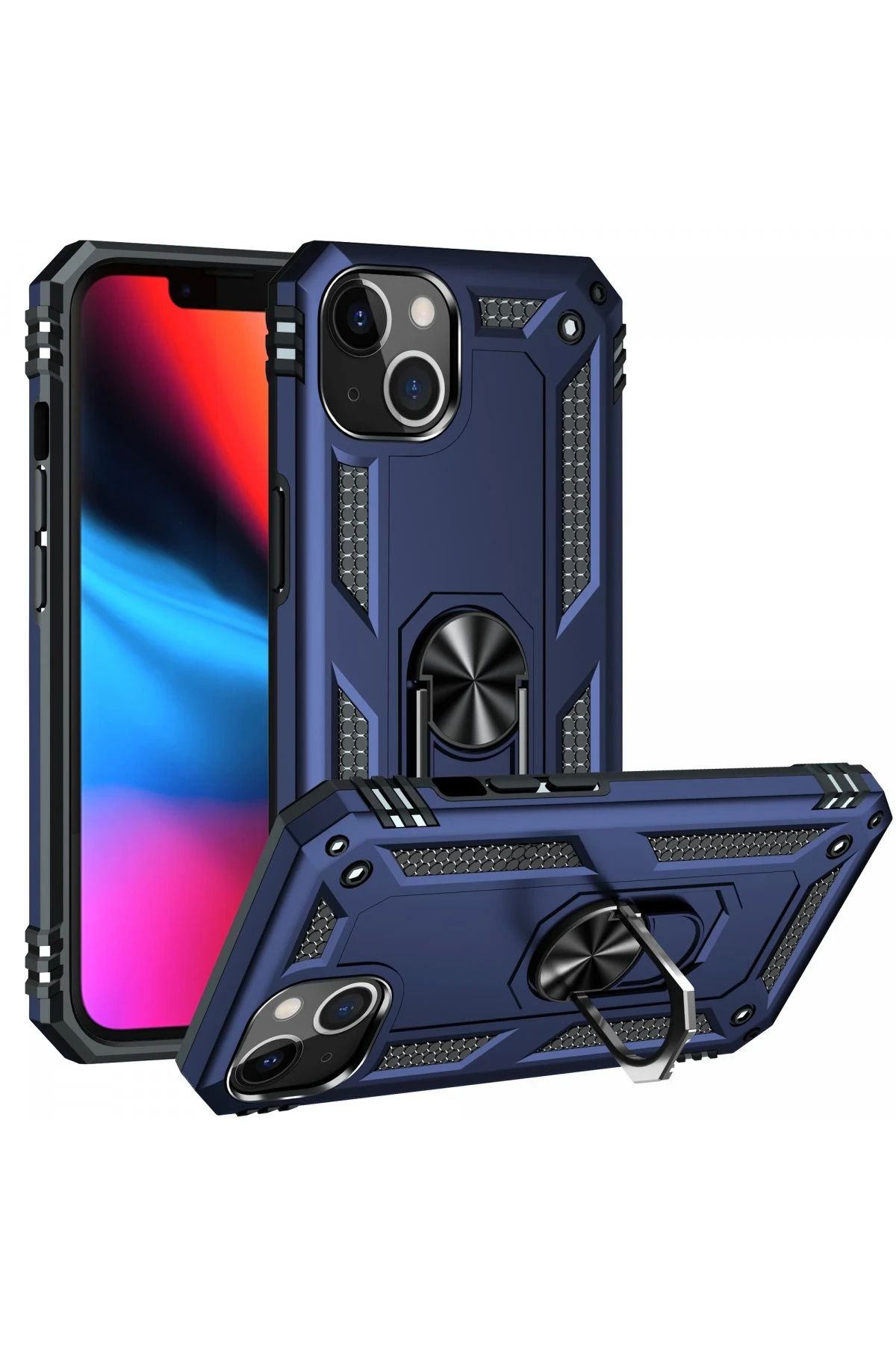 NewFace iPhone 13 Kılıf Sofya Yüzüklü Silikon Kapak - Lacivert SVLRS