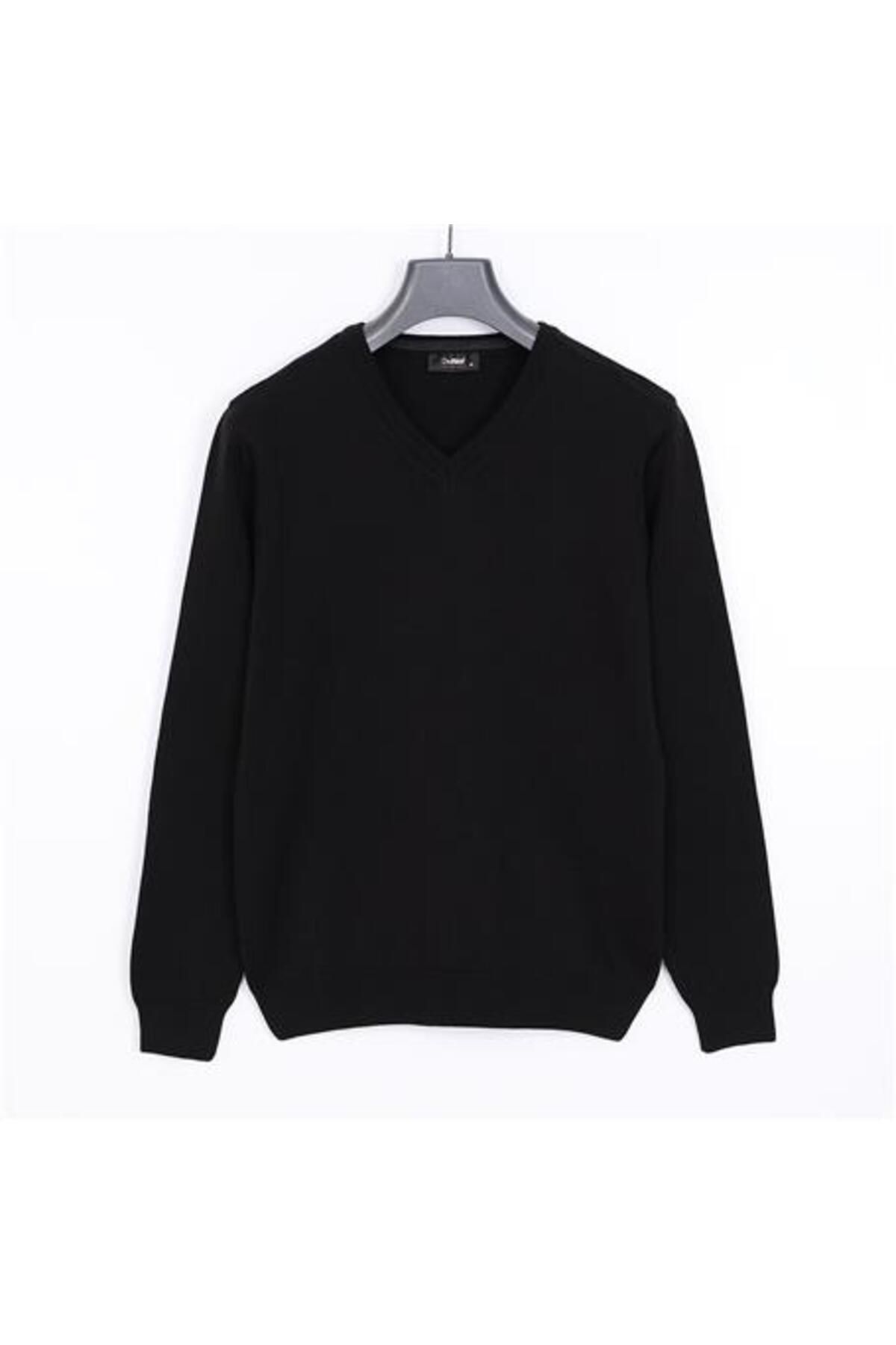 Shop58 Erkek Uzun Kol V Yaka Triko Kazak - 180537-1 - Siyah