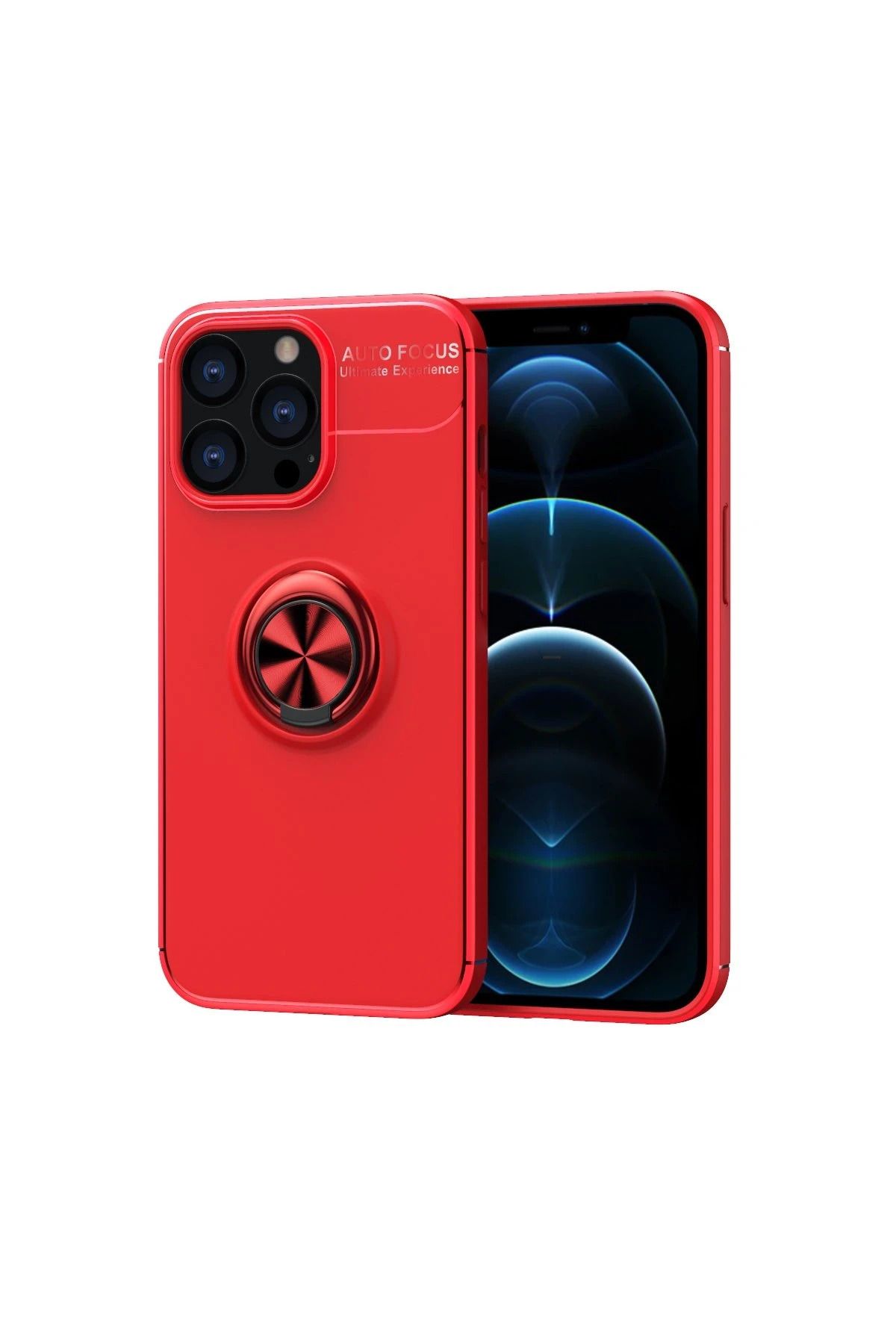 NewFace iPhone 13 Pro Kılıf Range Yüzüklü Silikon - Kırmızı SVLRS