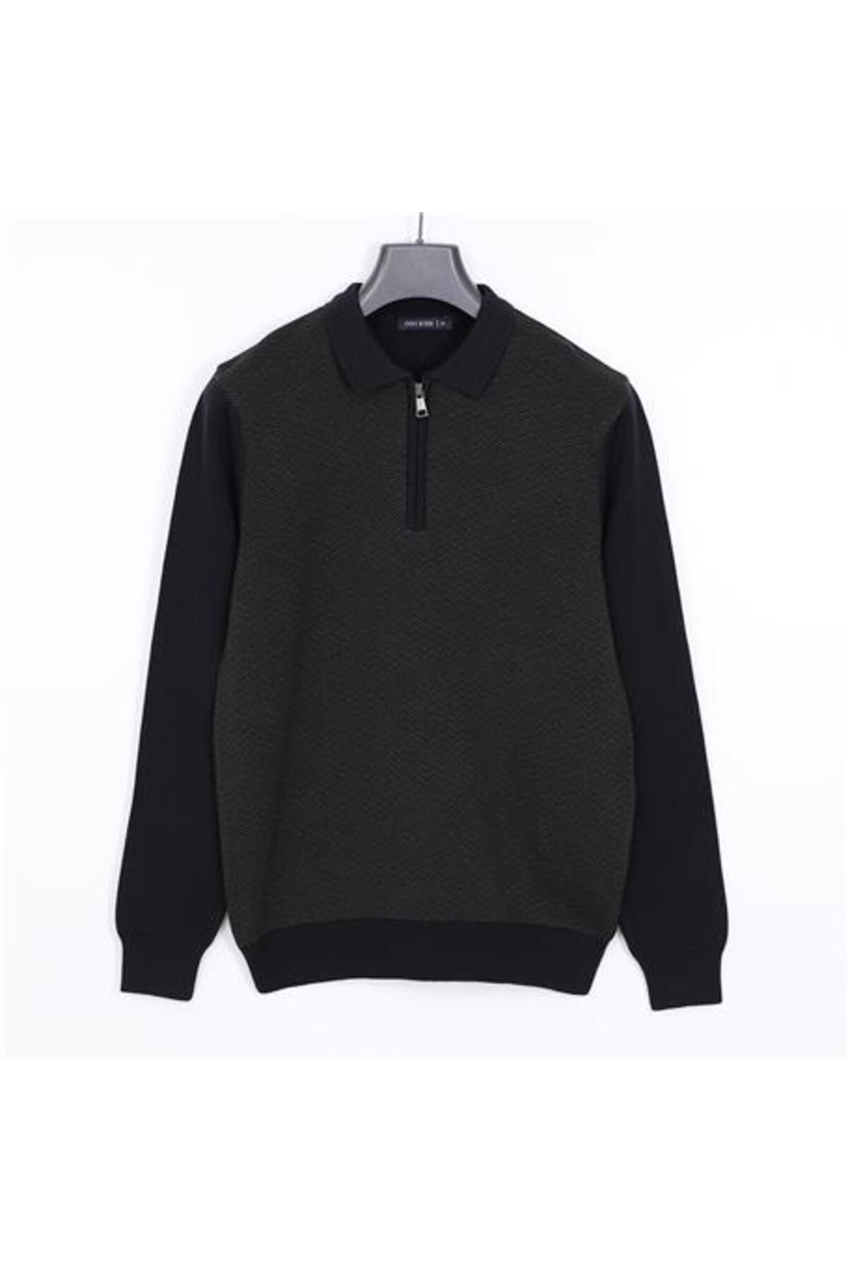 Shop58 Erkek Uzun Kol Polo Yaka Triko Kazak - 180813 - Koyu Yeşil - Lacivert