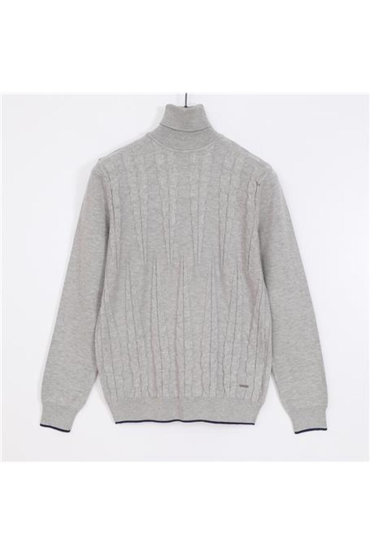 Shop58 Erkek Uzun Kol Balıkçı Yaka Triko Kazak - 189231 - Açık Gri Melanj