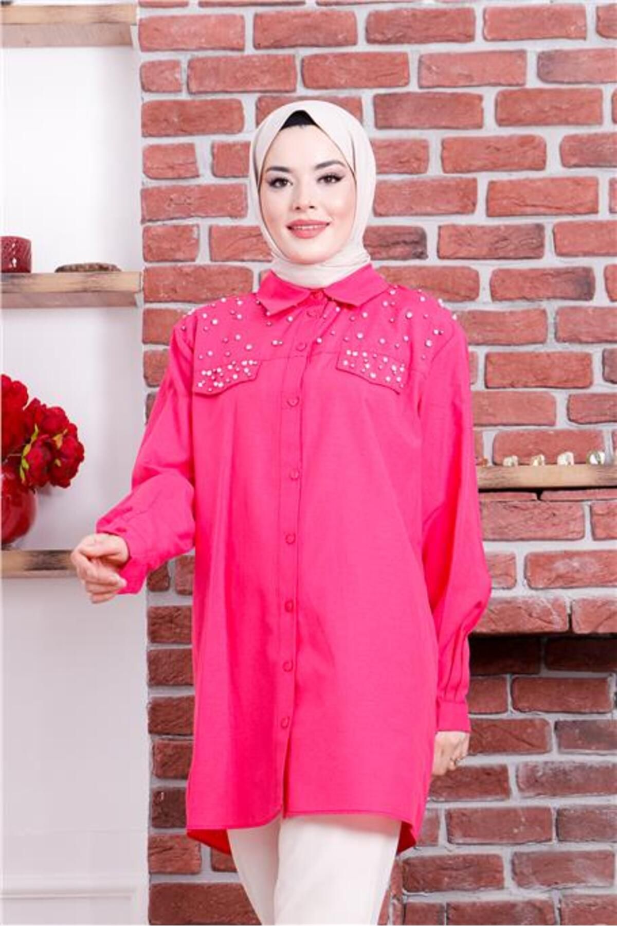 Shop58 Neşe Taşlı Gömlek - 02087 - Fuşya