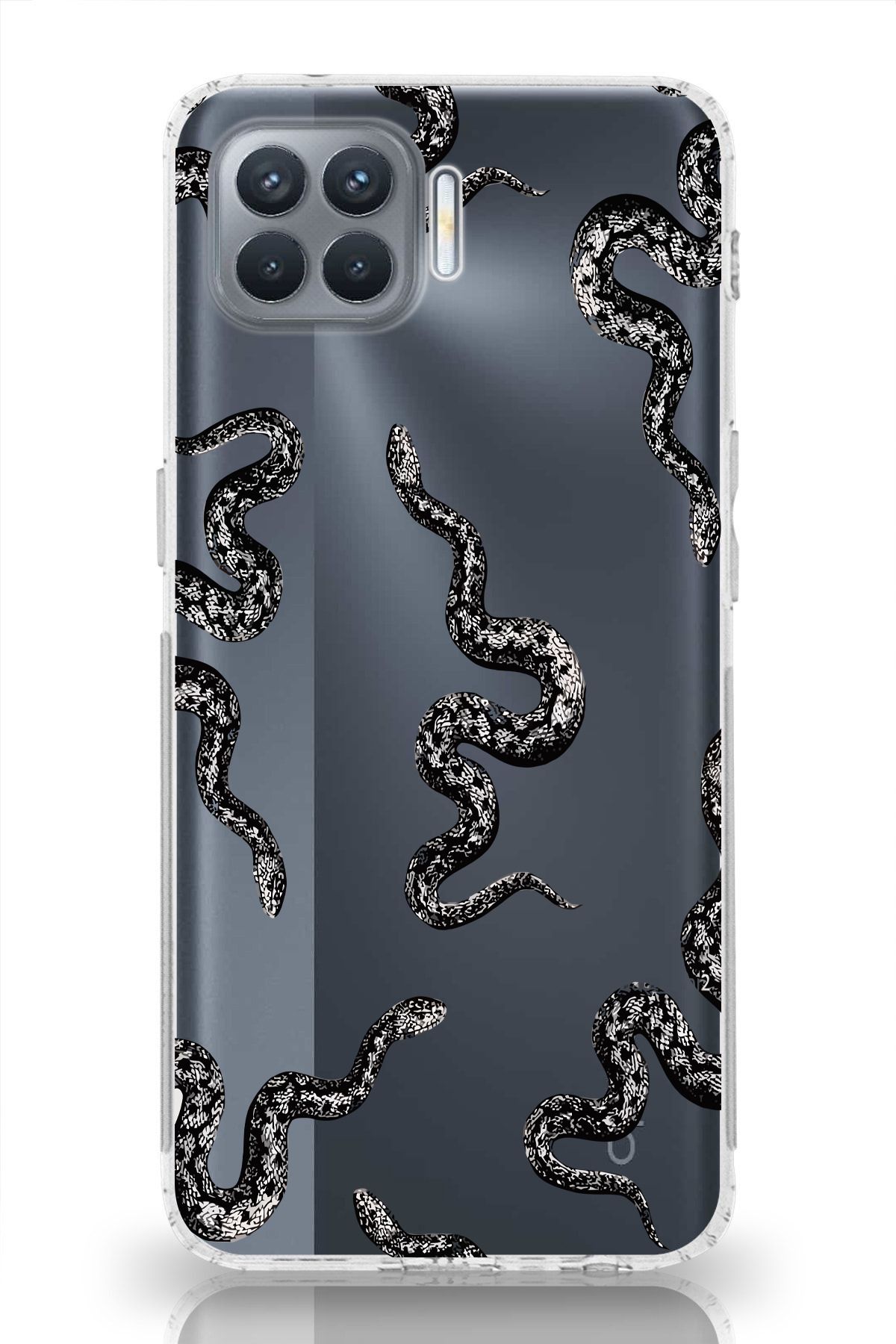 moonset Oppo Reno 4 Lite Uyumlu Yılan Tasarımlı Baskılı Şeffaf Telefon Kılıfı